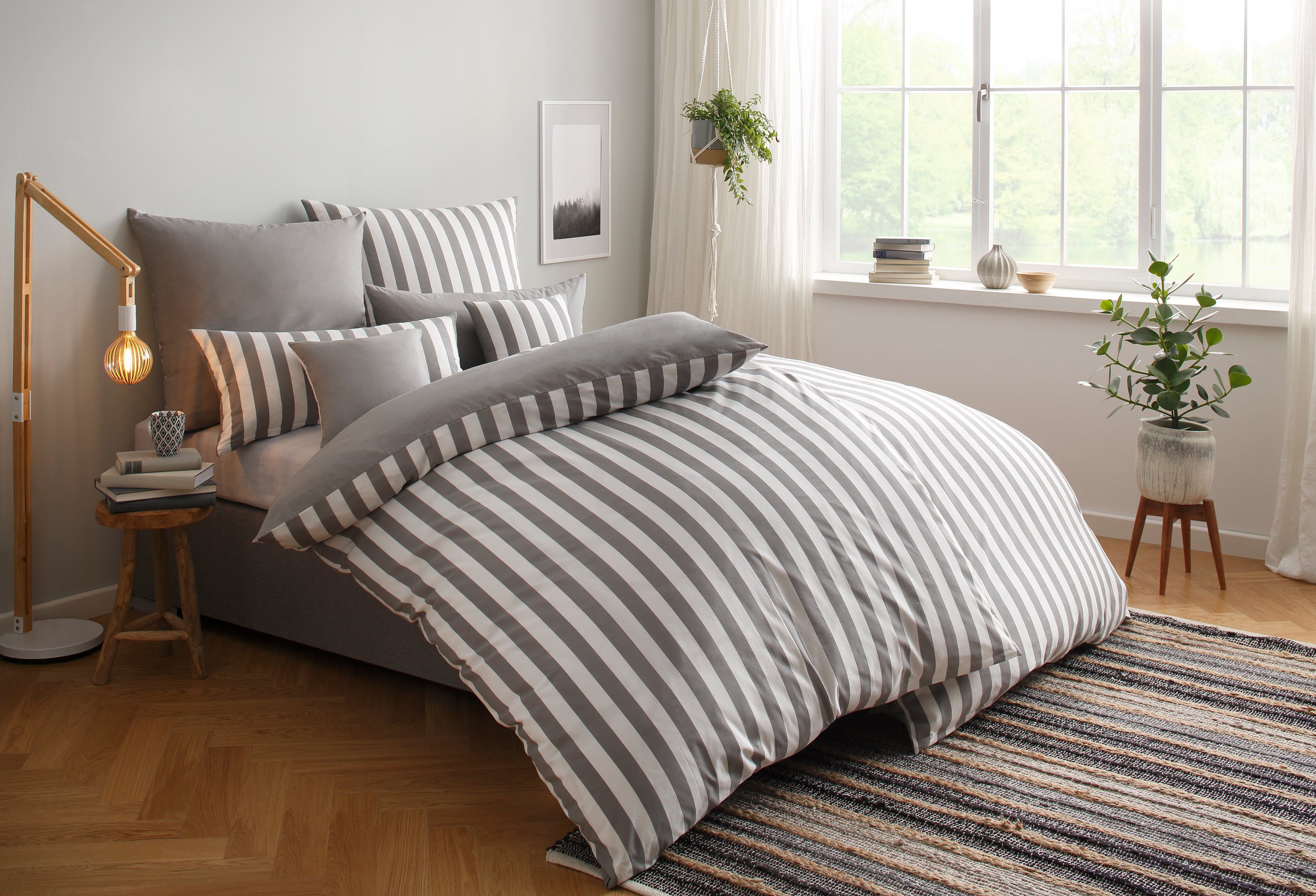 OTTO home Wendebettwäsche Greta in verschiedenen Qualitäten, Biber, 3 teilig, Bettwäsche mit Streifen, ab 135x200 cm, NEU: auch in Fleece Qualität
