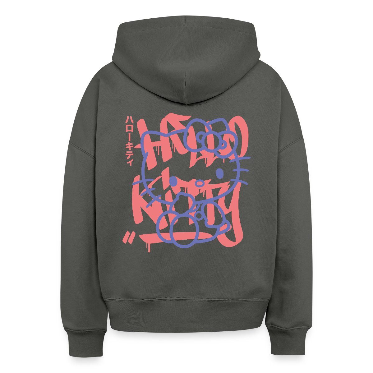 Hoodie Hello Kitty Mit Schriftzug Graffiti Stil Frauen Boxy Organic Hoodie