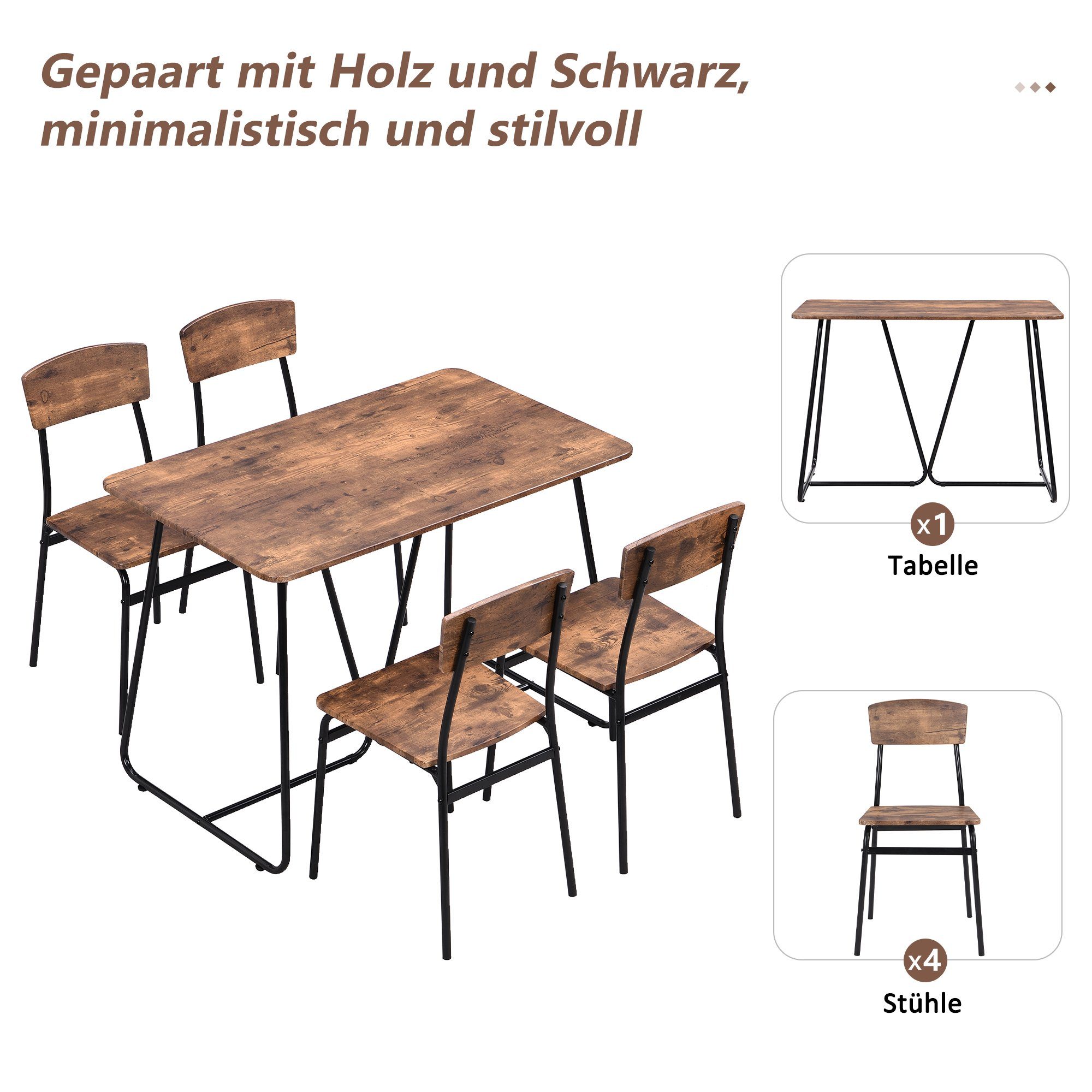 Set) Stühlen, Moderne und 5-tlg., Essgruppe, Tischplatte mit Rechteckige 4 (Esstisch Esstisch OKWISH Stuhl