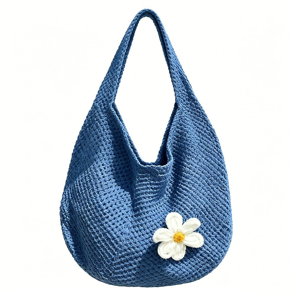 Zaewry Schultertasche Häkel-Strandtasche für Damen,vielseitig und perfekt für den Alltag, große Tote, gewebte Handtasche mit Blumenstickerei, Netz-Strandtasche