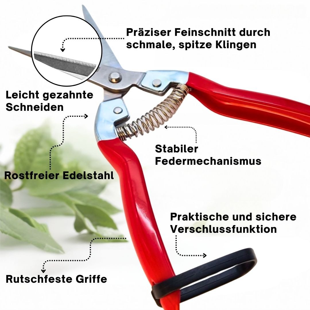 Topanbieter999 Gartenschere mit Bypass-System, spitz zulaufende Klingen, rutschfester Griff, präzises Auslichten