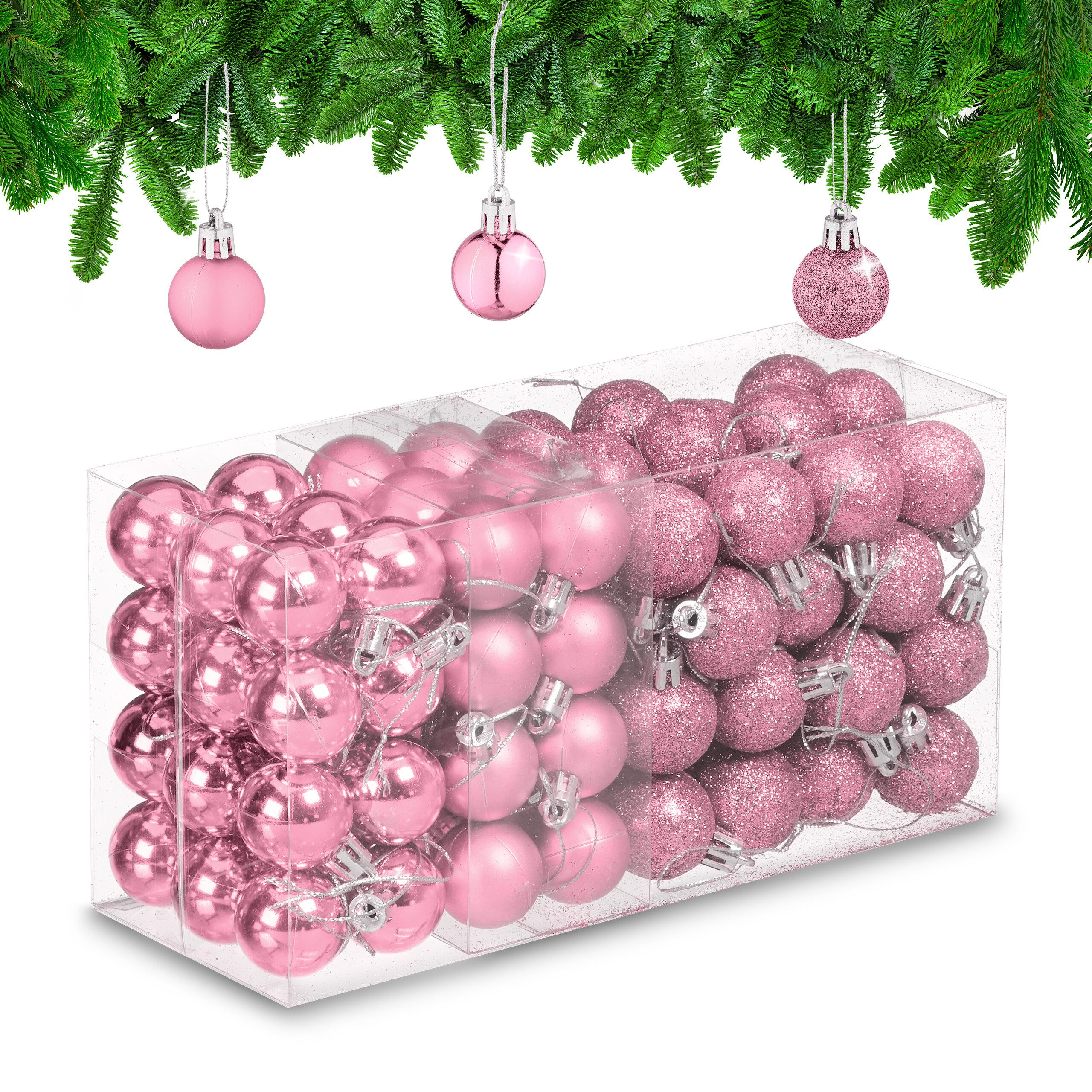 relaxdays Weihnachtsbaumkugel Weihnachtskugeln im 96er Set (96 St), Rosa