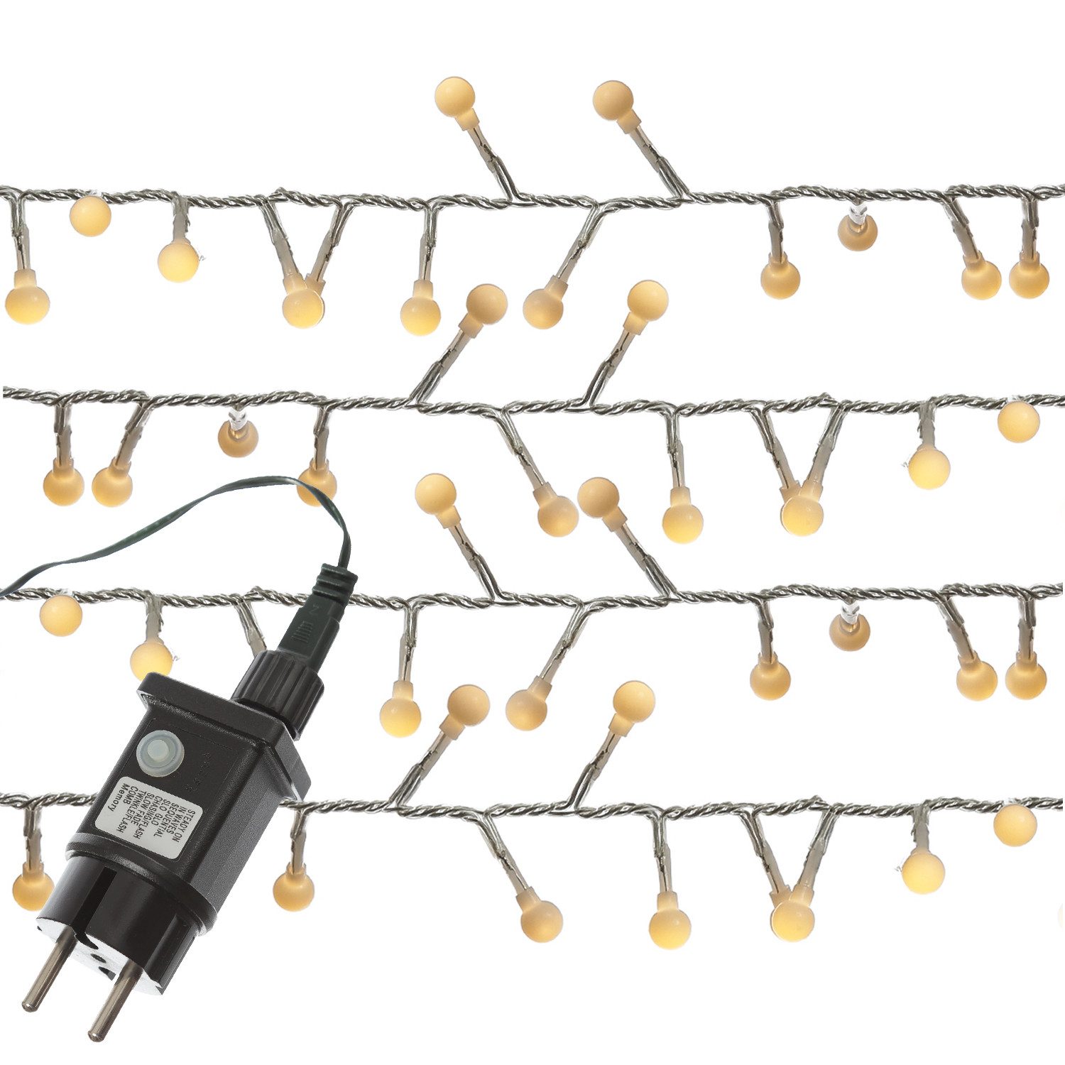 MARELIDA LED-Lichterkette Berry Cherry 350 weiße Mini Kugeln 8 Funkt. 7,5m Außen Deko Girlande, 350-flammig