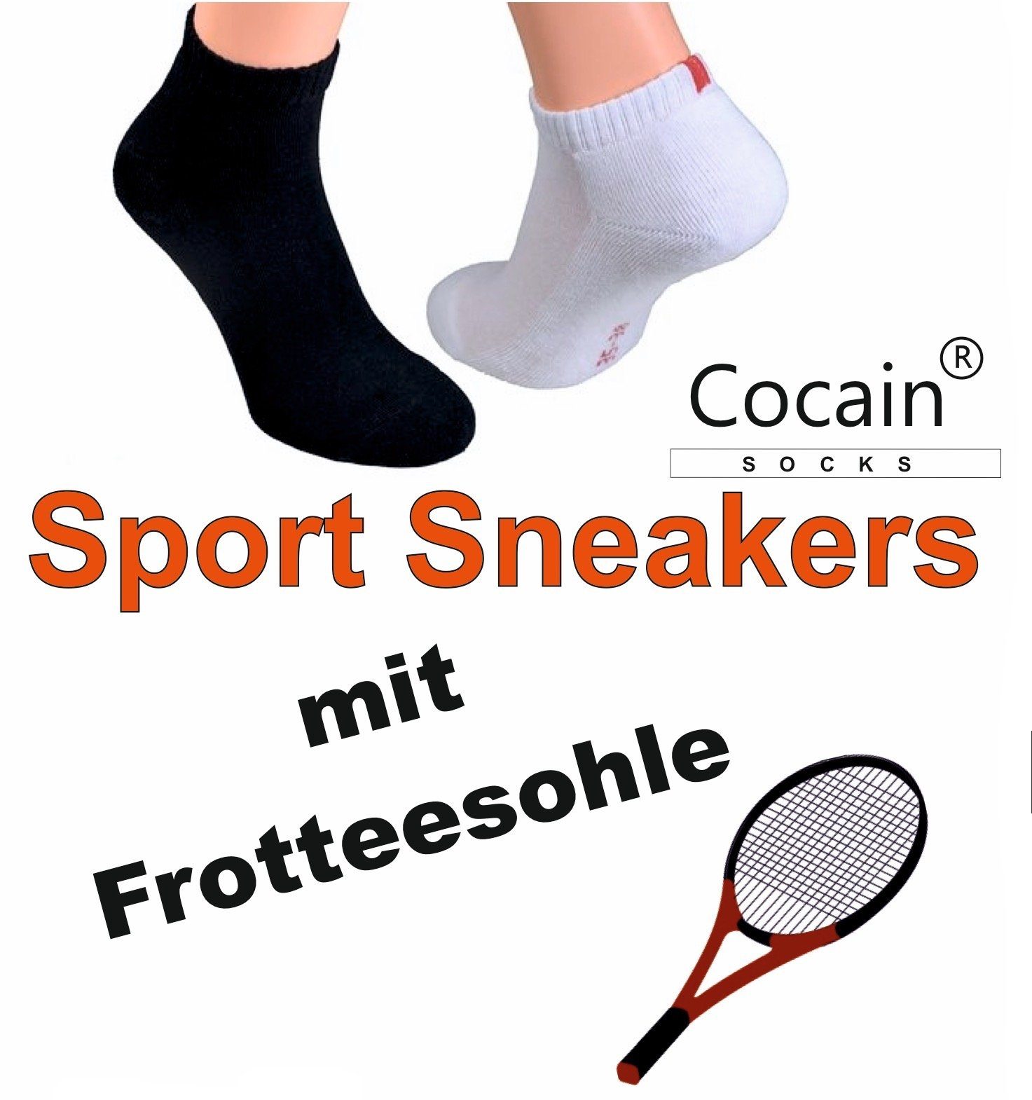 Cocain underwear Sneakersocken Damen Herren Sport Sneakers Socke schwarz weiß dicke Frottee Sohle 100 (6-Paar) atmungsaktiv feuchtigkeitsregulierend