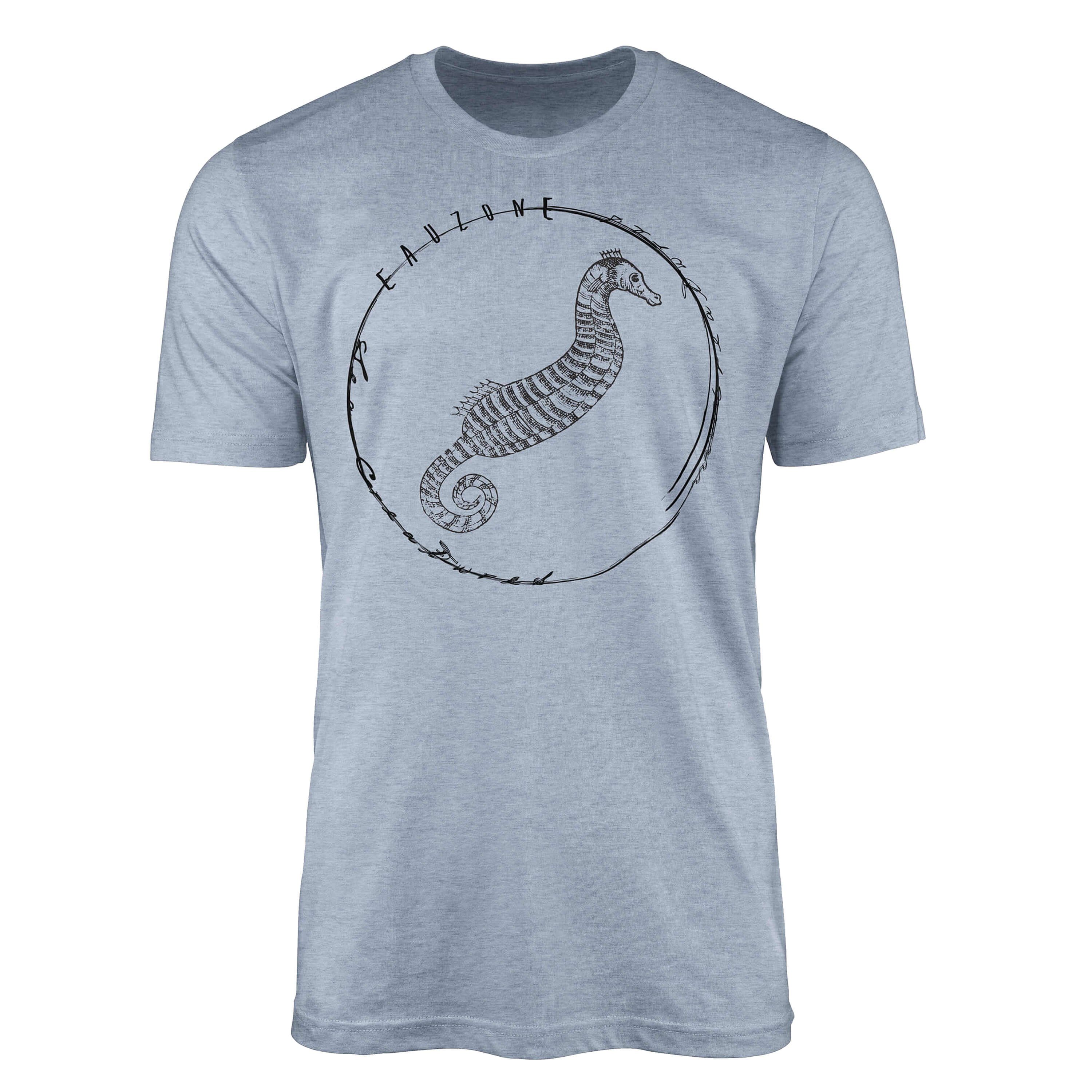 Sinus Art T-Shirt T-Shirt Tiefsee Fische - Serie: Sea Creatures, feine Struktur und sportlicher Schnitt / Sea 045 Stonewash Denim