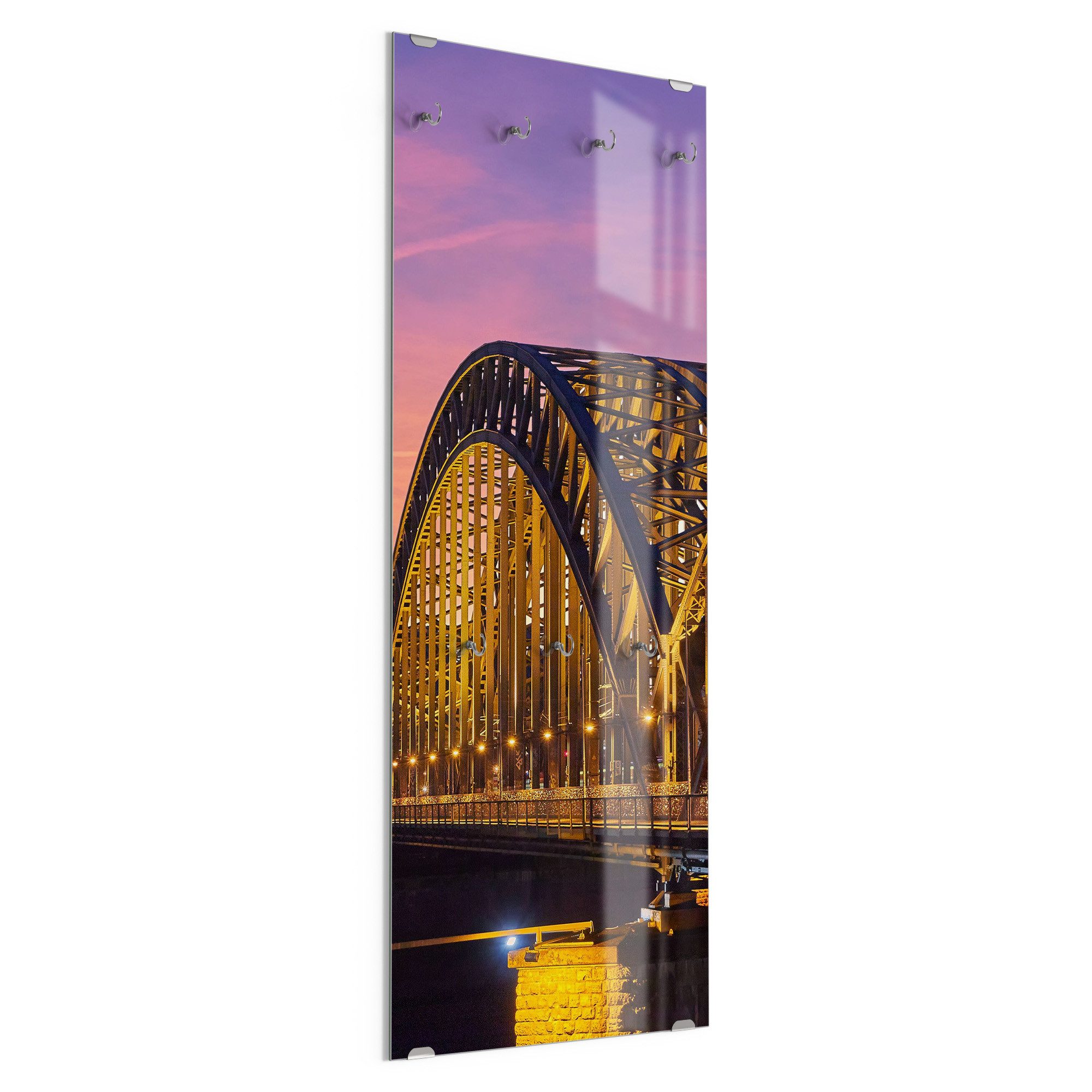DEQORI Kleiderhaken 'Kölner Wahrzeichen abends', Glas Garderobe hängend Flur Jackenhalter modern Wandgarderobe Haken