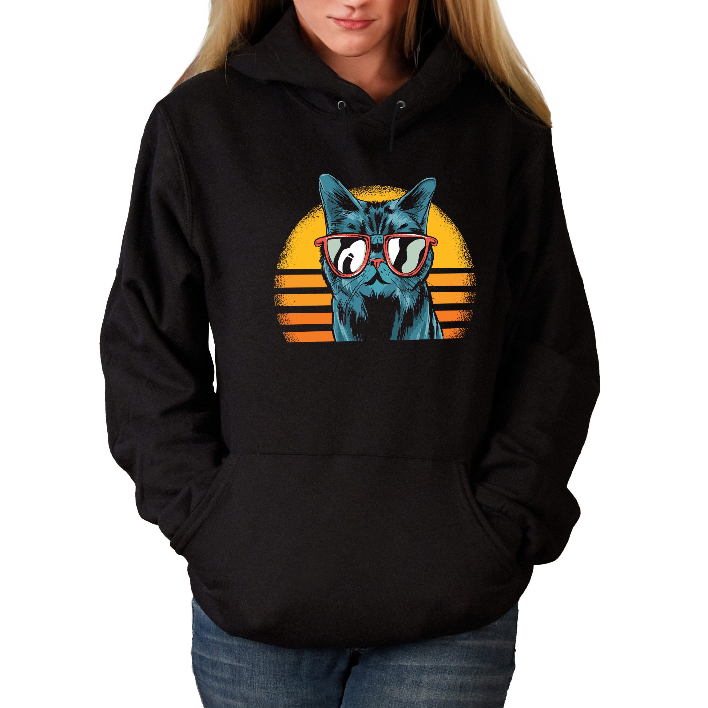 MyDesign24 Hoodie Katzen Kapuzen Pulli Herren und Damen Kapuzensweater mit cooler Katze i102