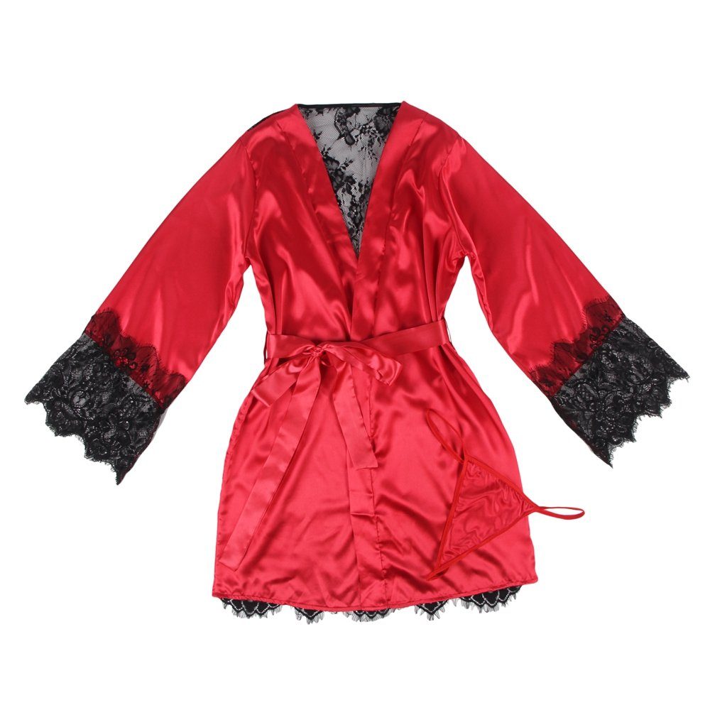 Spitze, und sexy elegantem in Satin Cecile Lingerie aus Kimono rot, Dessous Kimono blickdicht Organza