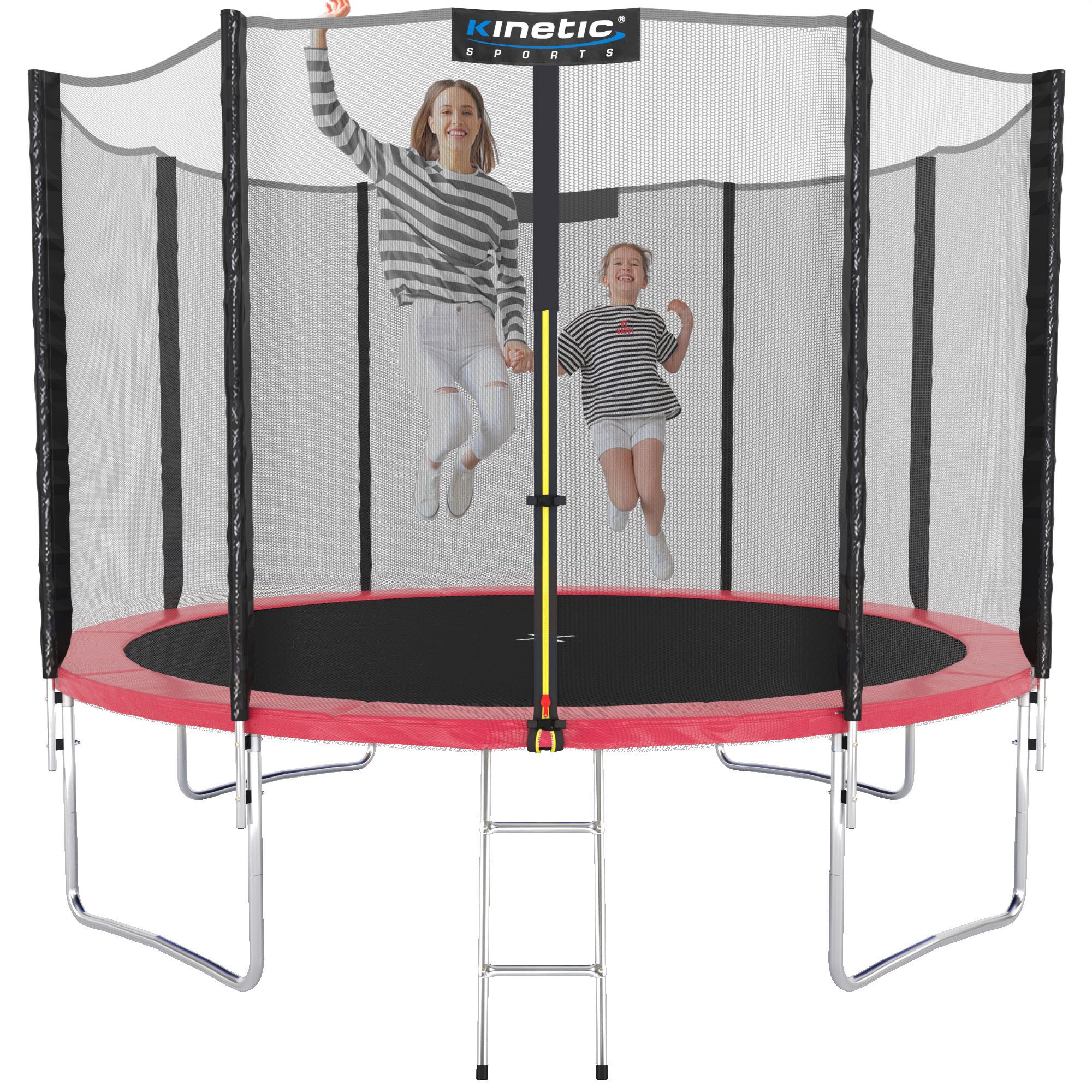 Kinetic Sports Gartentrampolin SALTO, Ø 244 cm, Kindertrampolin Set mit Sicherheitsnetz, USA Sprungtuch, Leiter
