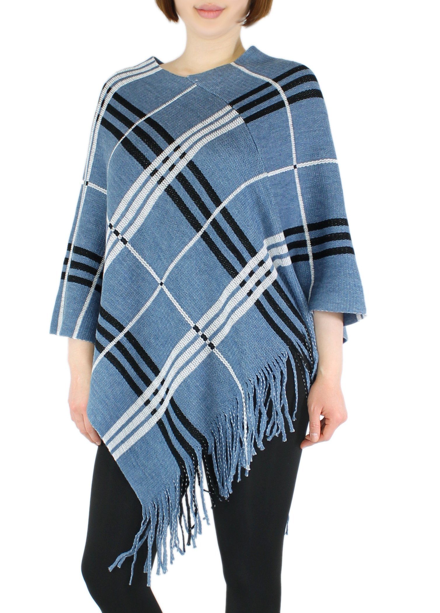 dy_mode Strickponcho Damen Poncho mit Pailletten Strickponcho Umhang Pullover Glitzerfaden mit V-Ausschnitt, in Unifarbe