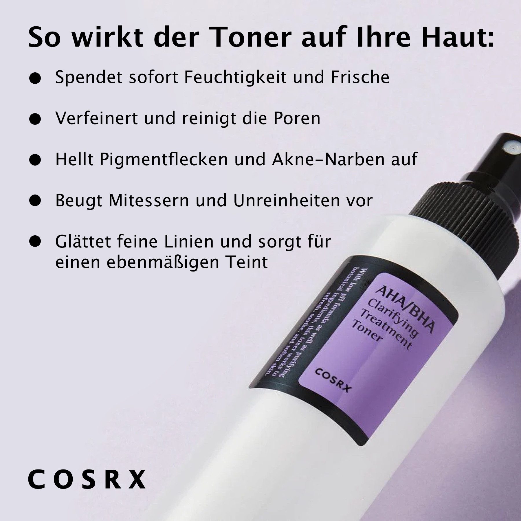 Cosrx Gesichtswasser COSRX AHA/BHA Clarifying Treatment Toner Korean Skincare 150ml, 1-tlg., Akne, Make-up Entferner, Mitesser, Gesichtspflege