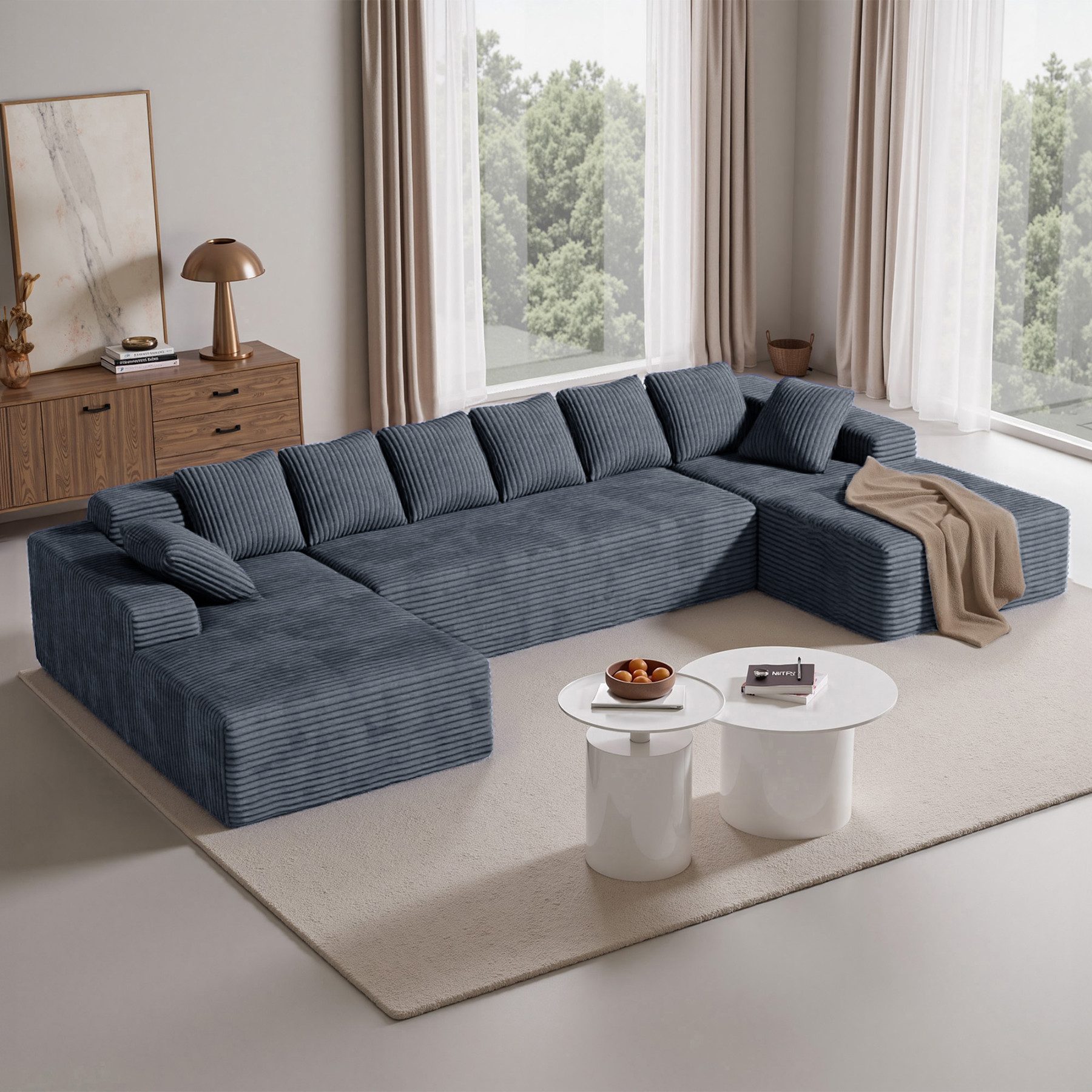 Aivermeil Sofa Modernes U-förmiges Modulsofa, 332 cm großes Wohnzimmersofa, 1 Teile, aus Kordstoff für 5-6 Personen mit bequemen Kissen