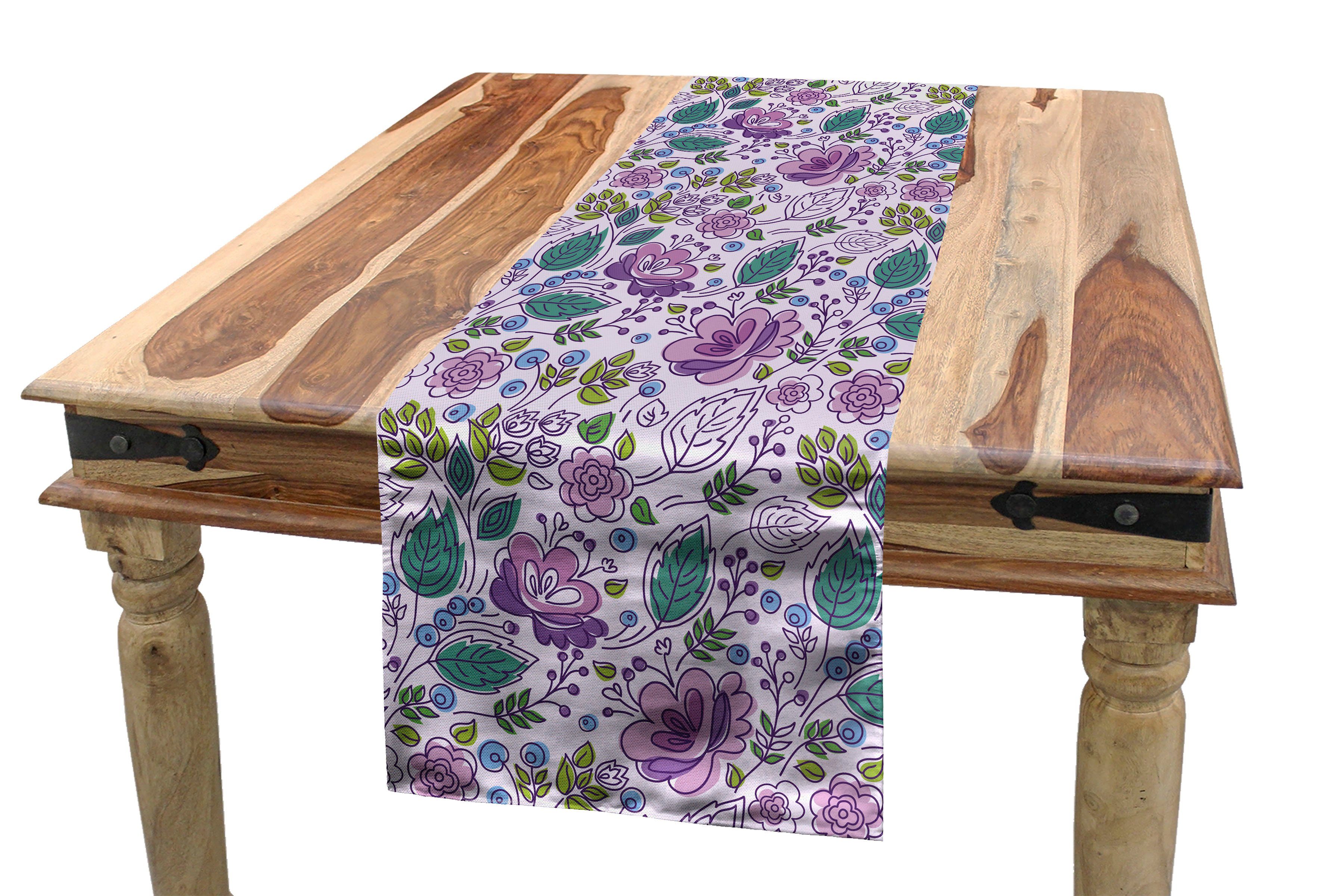 Abakuhaus Tischläufer Esszimmer Küche Rechteckiger Dekorativer Tischläufer, Botanisch Blumen mit blauen Beeren