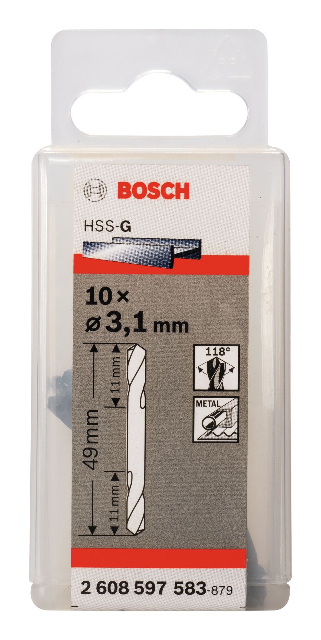 x Stück), BOSCH HSS-G 11 Metallbohrer, 10er-Pack Doppelendbohrer 3,1 49 x - mm (10 -
