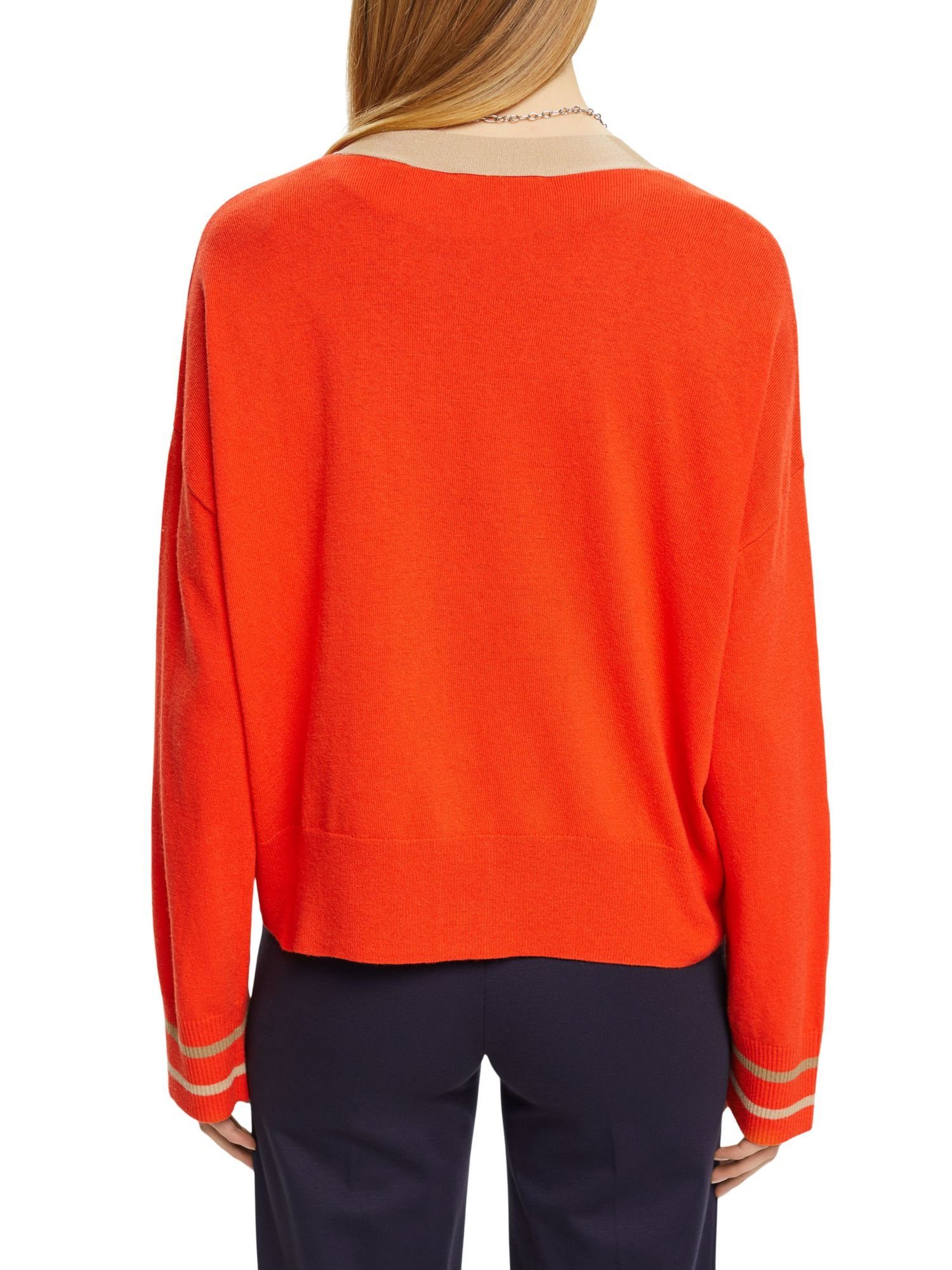 ORANGE Strickjacke RED Collection (1-tlg) Cardigan Esprit V-Ausschnitt mit