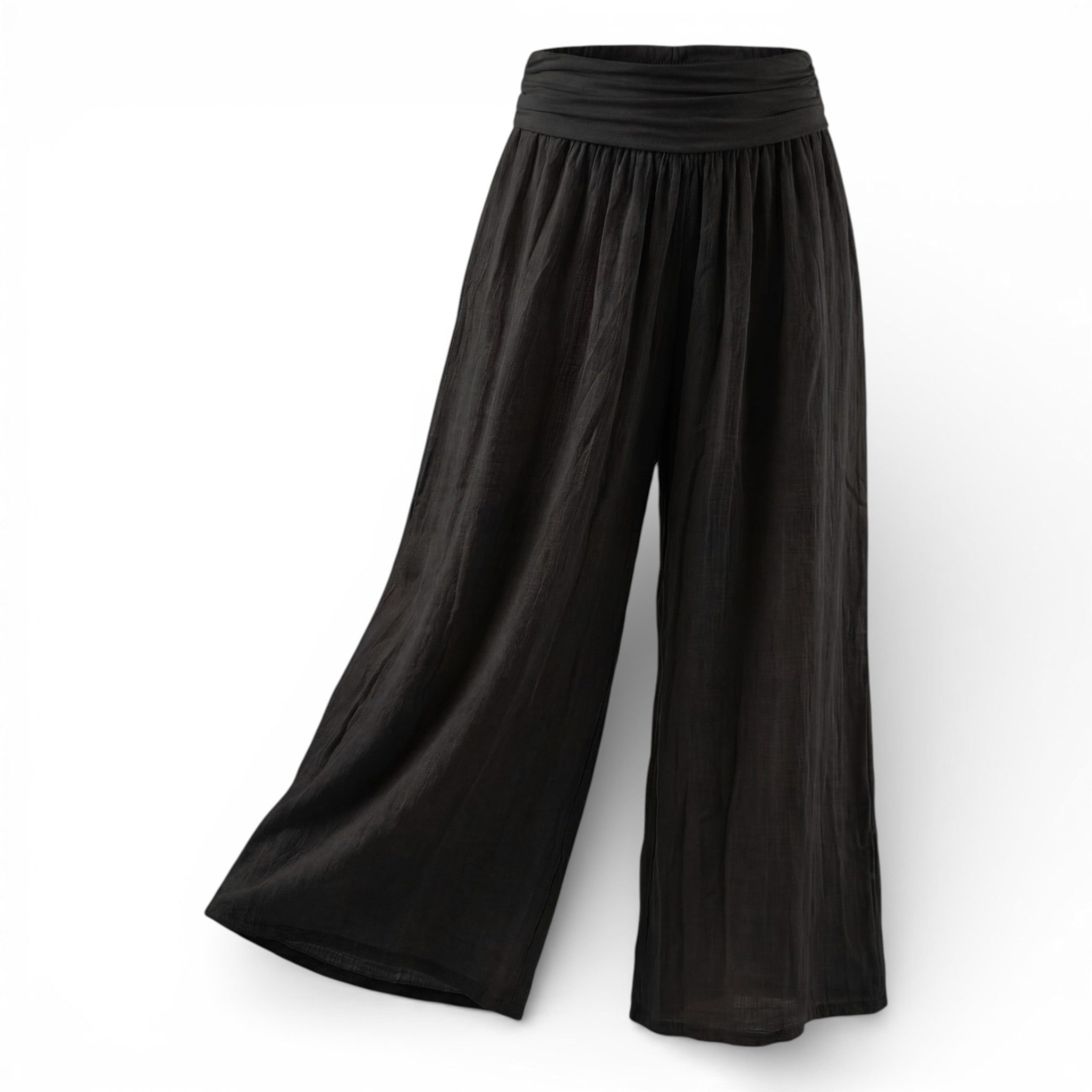 OriginalYou Haremshose Damen Flatterhose Baumwolle Sommerhose Leinen Optik Culotte Volant Middle Waist
