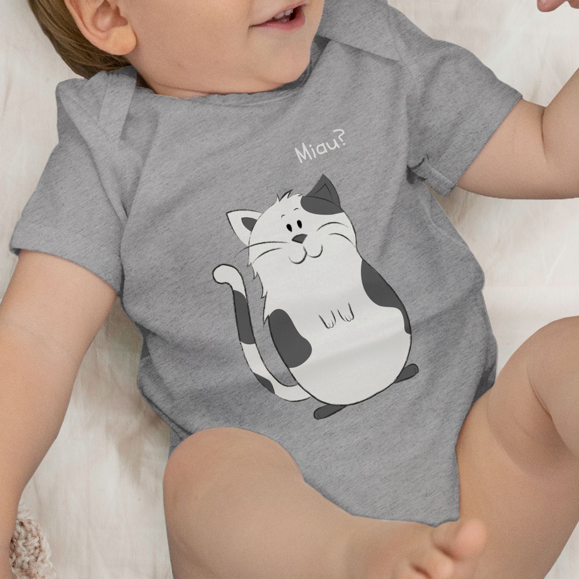 Animal Katze Print 1 lustige Shirtracer meliert Baby Tiermotiv Grau Shirtbody