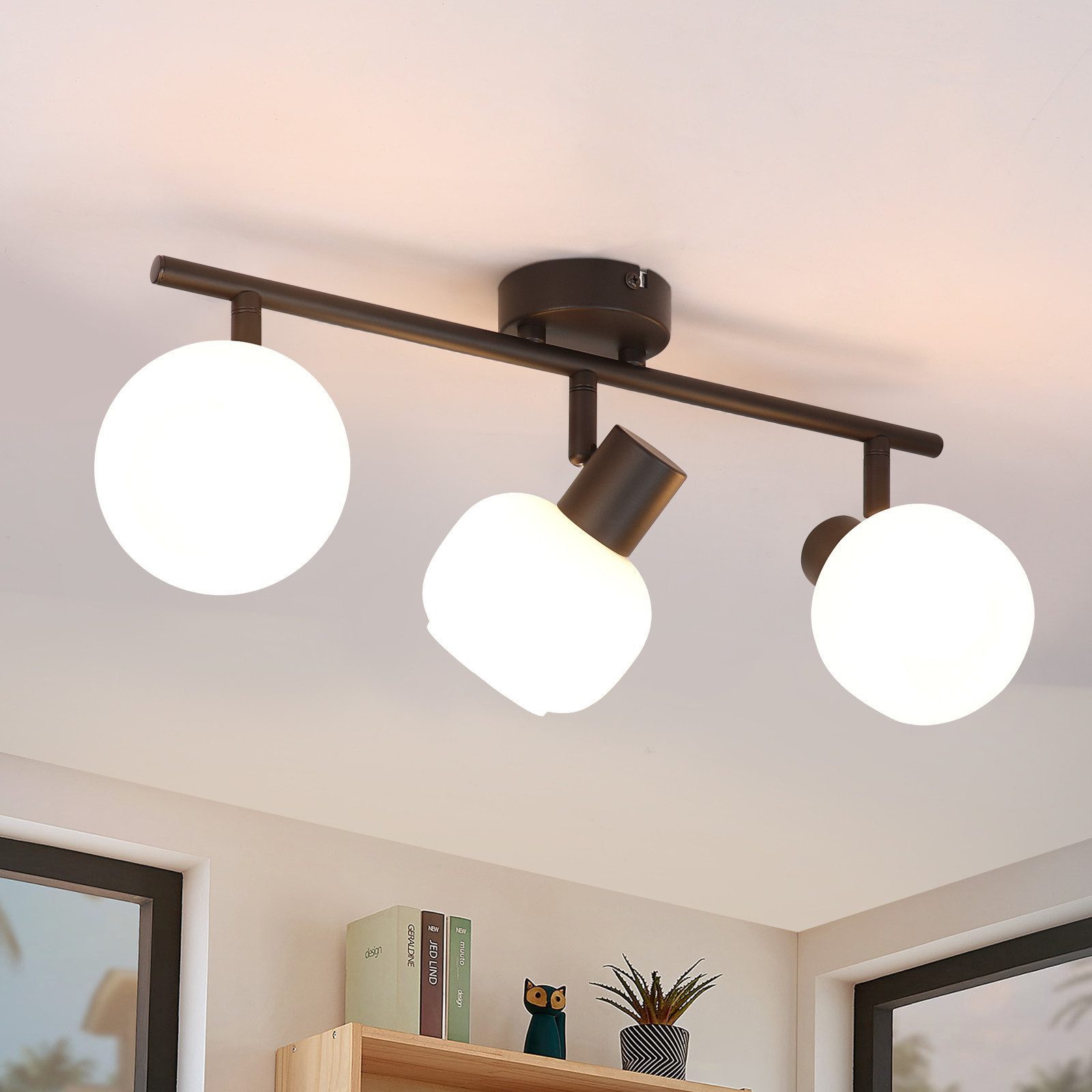 ZMH Deckenstrahler 3 Flammig Deckenleuchte Weiß/Schwarz Vintage Glas E14 für Wohnzimmer, Einfache Installation, ohne Leuchtmittel, Morden 350°Schwenkbar Deckenspots für Schlafzimmer