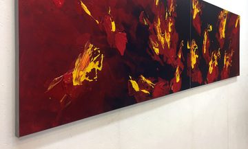 WandbilderXXL Gemälde Liquid Flames 200 x 60 cm, Abstraktes Gemälde, handgemaltes Unikat
