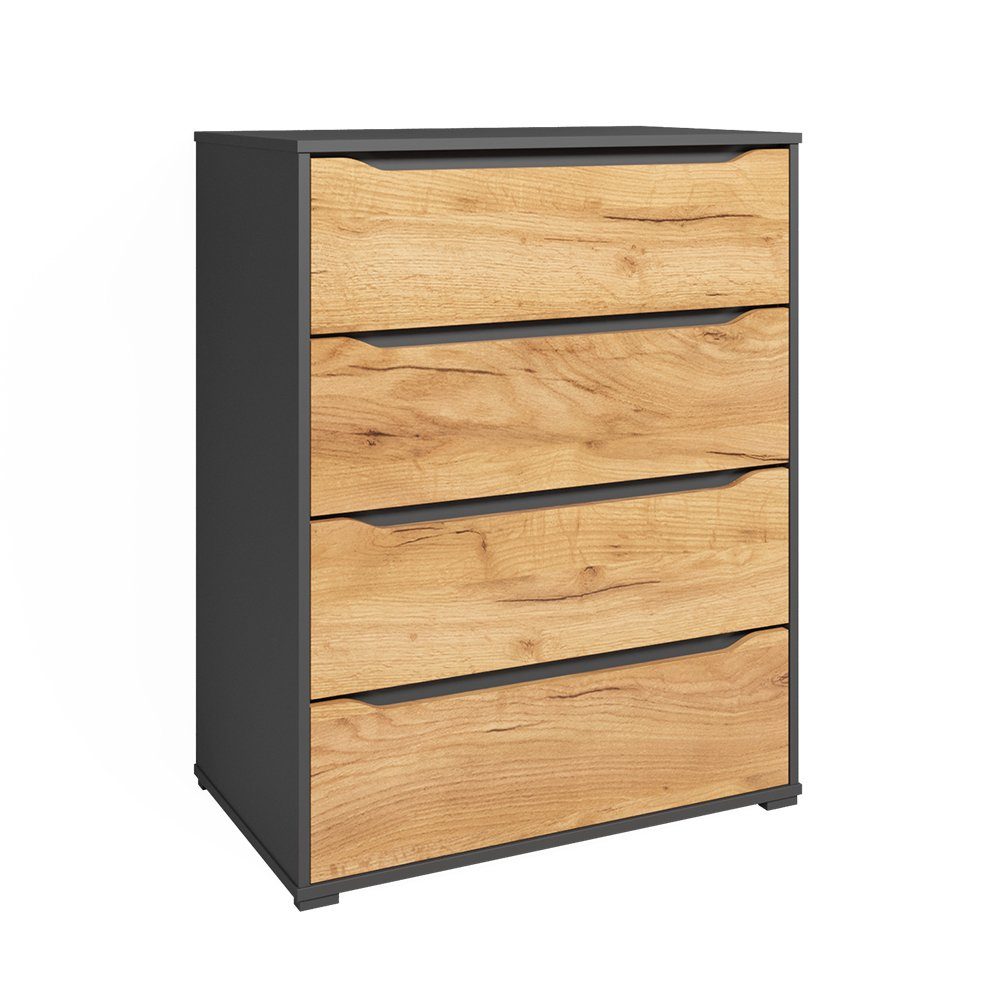 Vicco Kommode Kommodenschrank hoch Ruben 80 cm Anthrazit Goldkraft