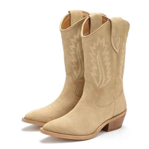 LASCANA Cowboy Boots Cowboy Stiefelette, Western Stiefel, Ankleboots aus hochwertigem Leder