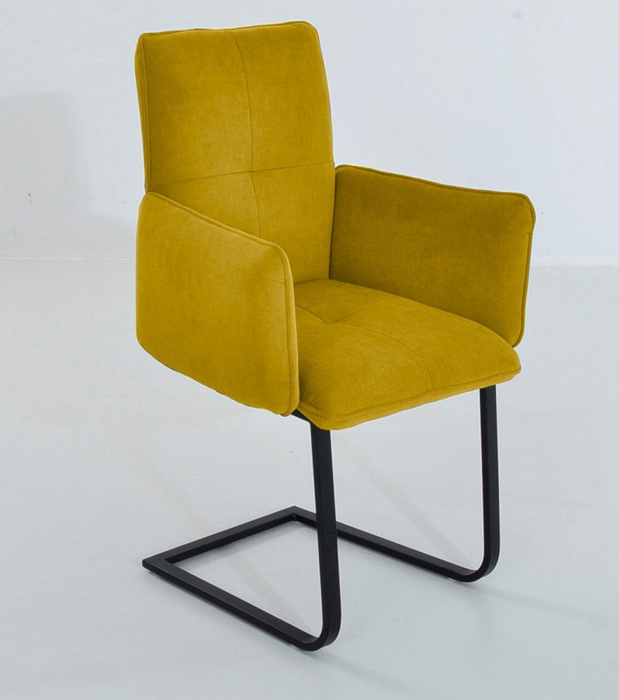 K+W Komfort & Wohnen Freischwinger 6502, Freischwinger mit Armlehnen, Flachstahlkufe in schwarz