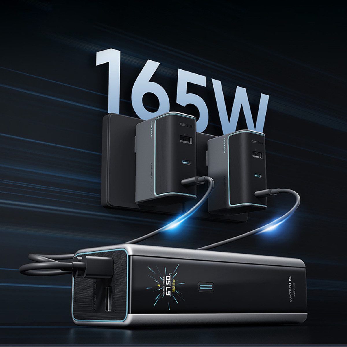 Cuktech CKPB200UGLGR Powerbank 20000 mAh (5, 9, 12, 15, 20 V), 210W Leistung mit 140W Schnellladen und TFT Display