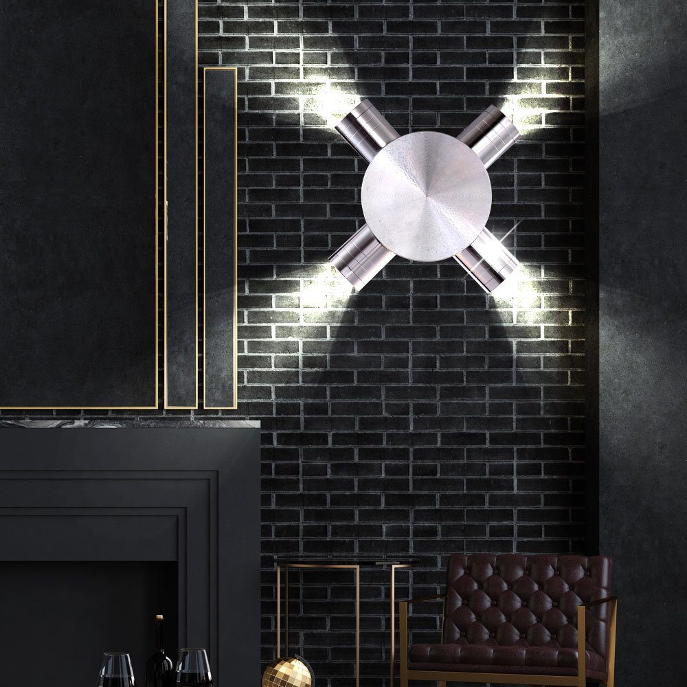 etc-shop 2x Wandleuchte, silber LED Gäste Wand Lampen Strahler LED-Leuchtmittel Zimmer Warmweiß, verbaut, Beleuchtung fest ALU Schlaf LED