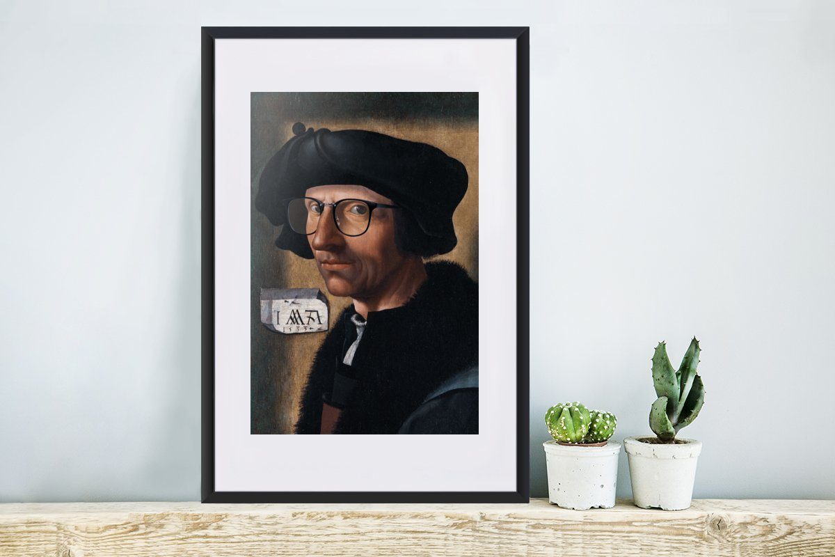 (1 MuchoWow - Oostsanen Selbstporträt mit Gerahmtes Rahmen, - Poster, Poster Jacob Bilderrahmen St), Brille, Kunstdruck, van Schwarzem Cornelisz