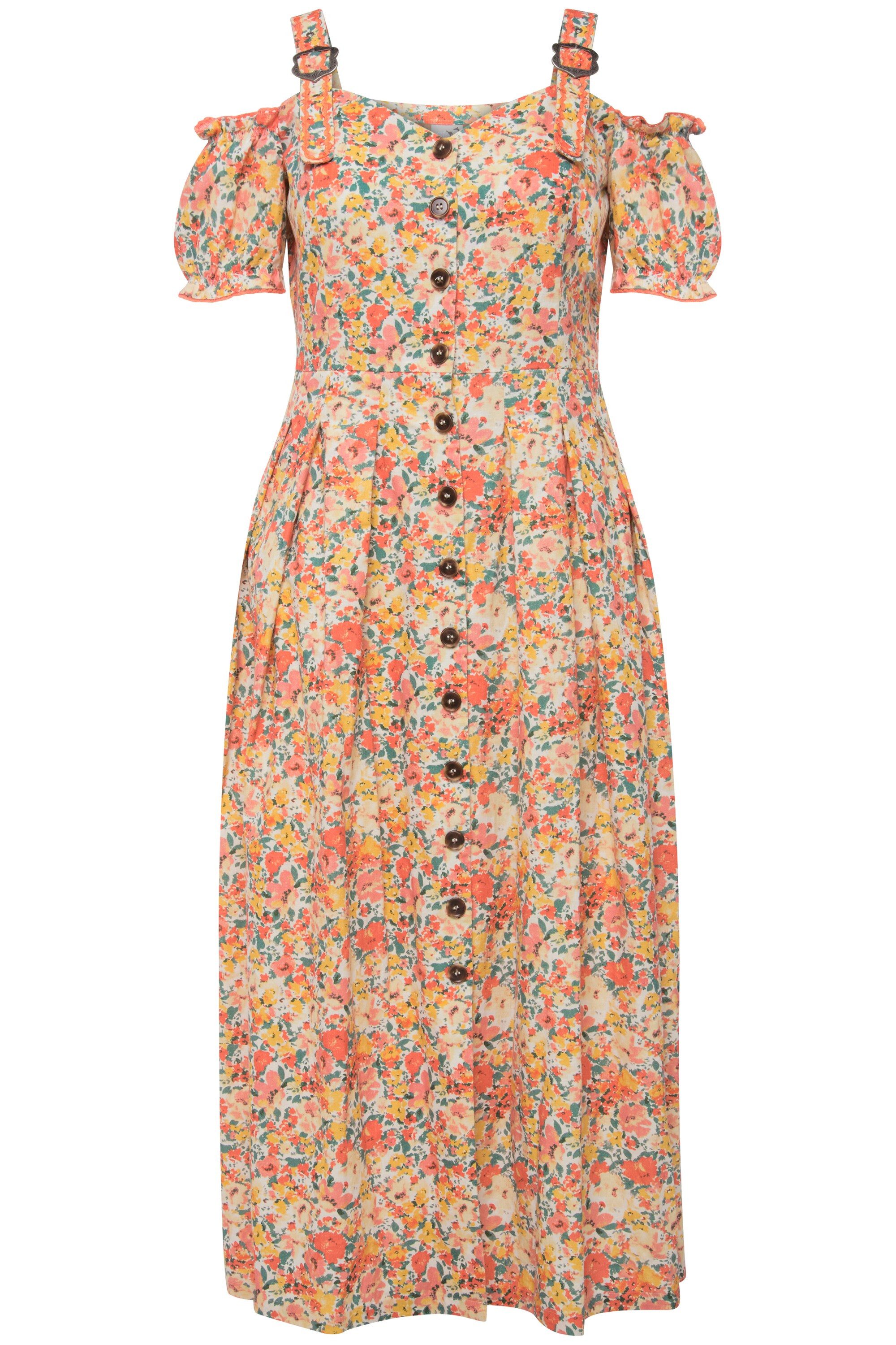Ulla Popken Dirndl Trachtenkleid Leinenmix Blüten günstig online kaufen