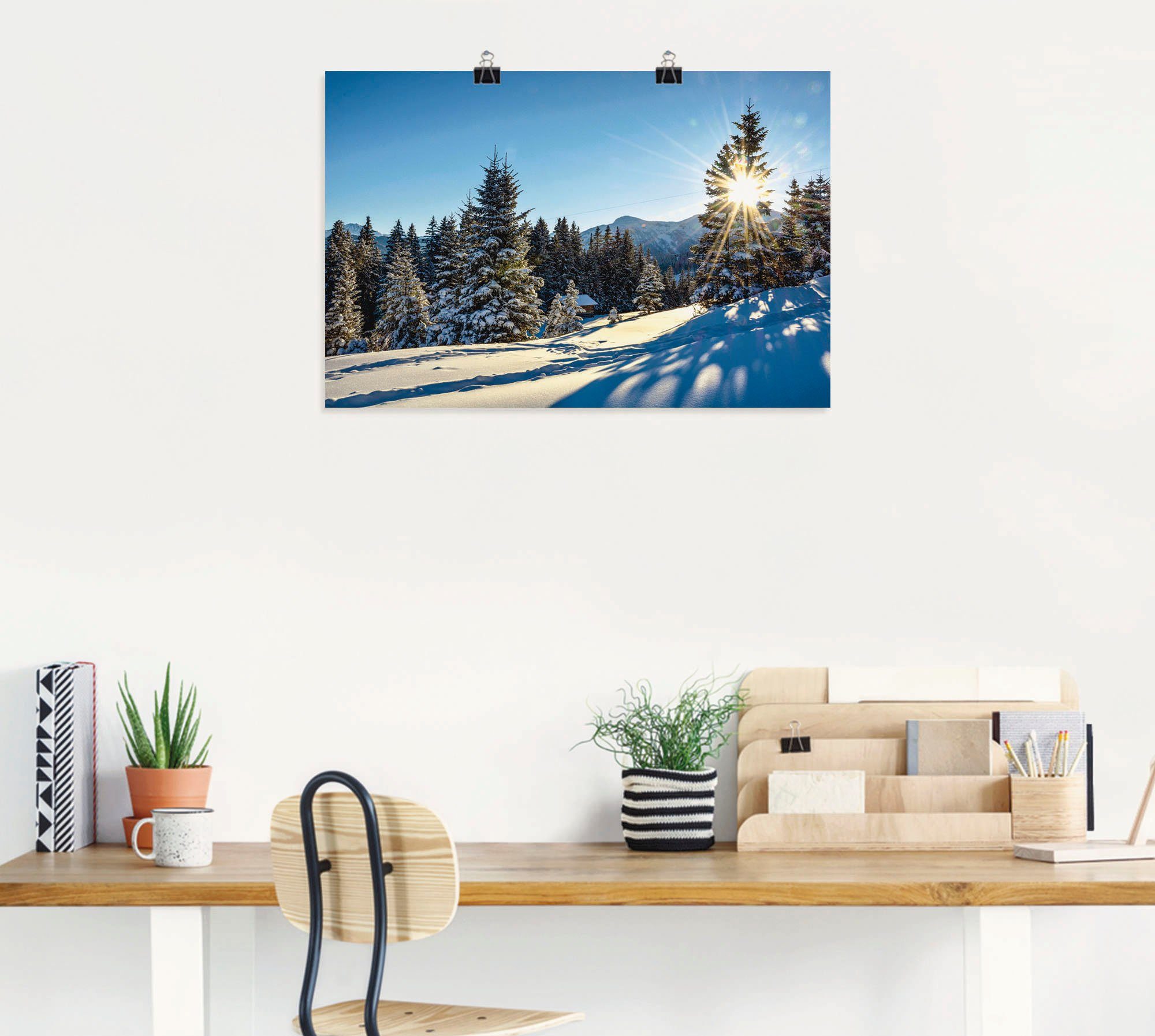 Sonnenstern, Berge in Winterlandschaft oder versch. St), Alubild, Artland Wandaufkleber Leinwandbild, Größen Wandbild mit Poster als (1
