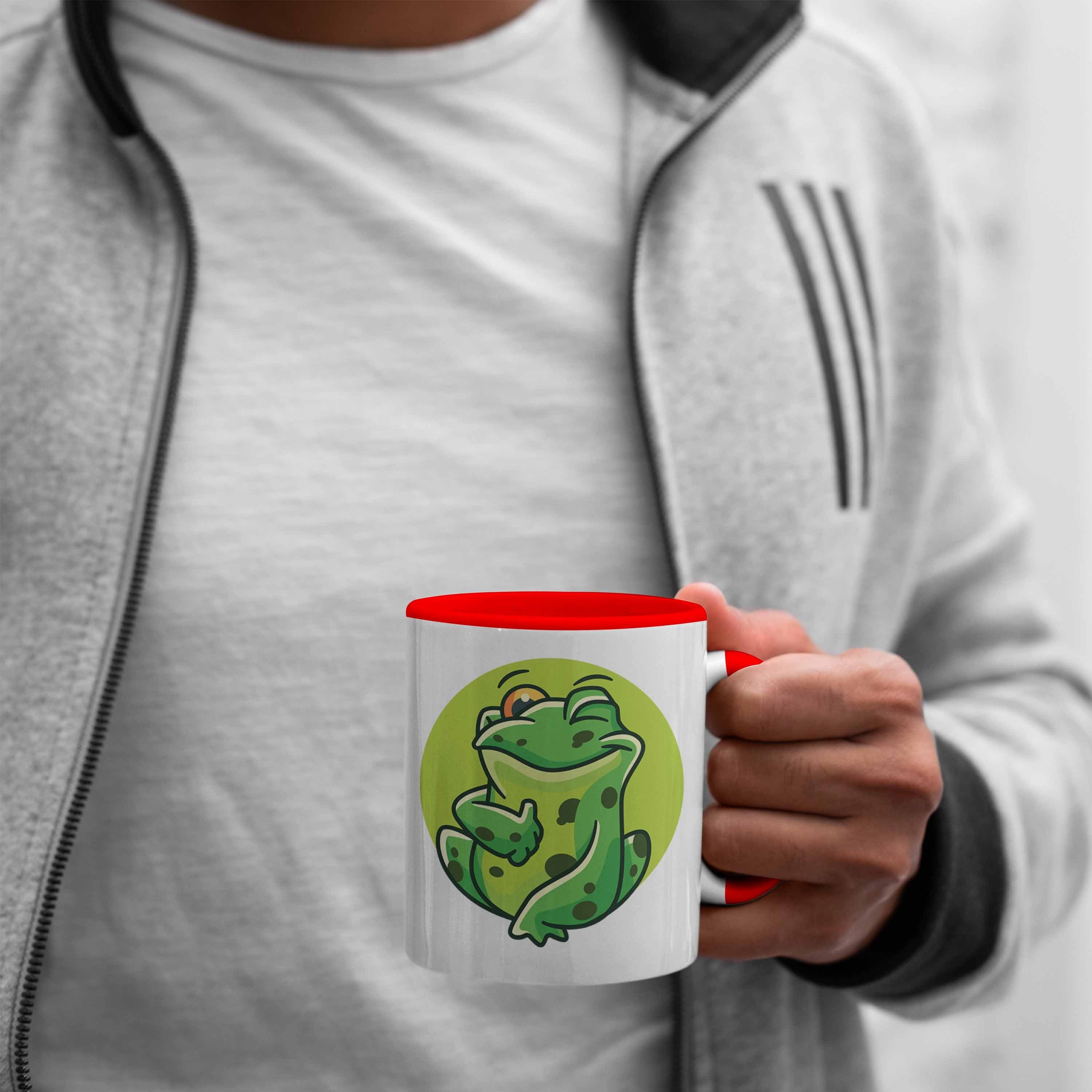 Tasse Geschenk Grün Tasse Frosch Grafik Lustig Trendation Rot