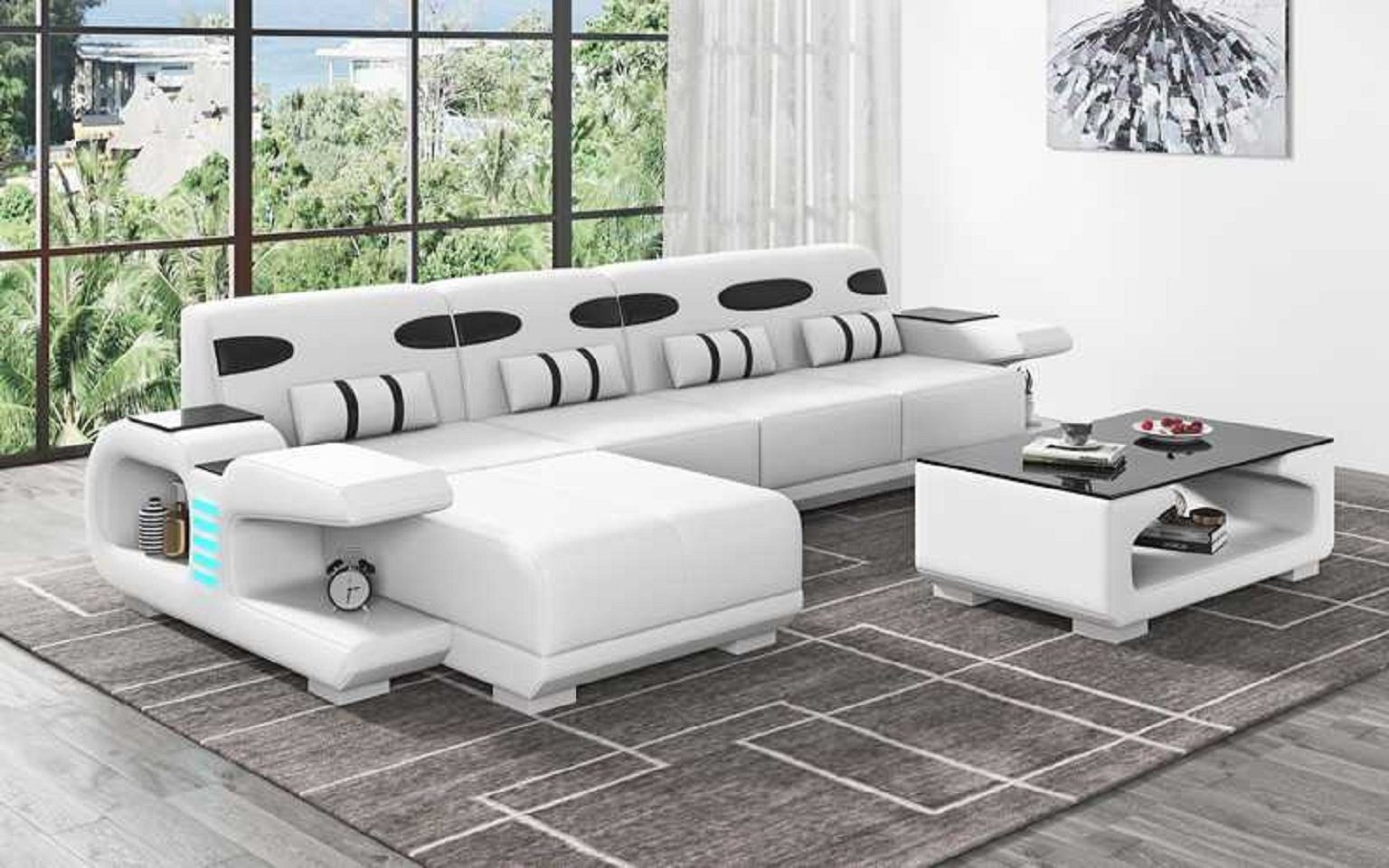 JVmoebel Ecksofa Design L Kunstleder Made Weiß 3 Sofa Modern Ecksofa Teile, Ledersofa Sofas, Europe in Form Liege