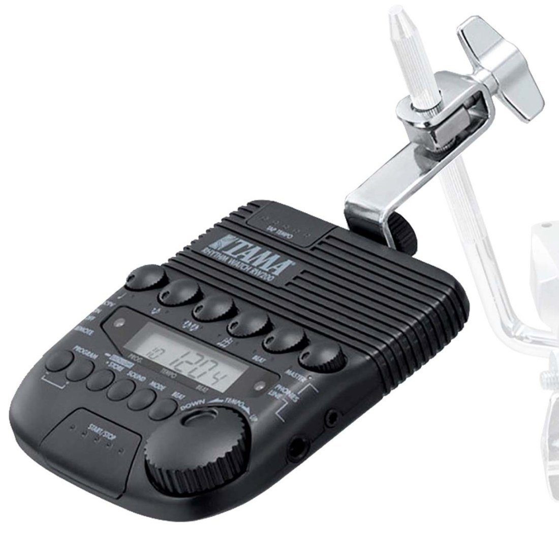 Tama Metronom Tama Rhythm Watch mit RWH10 Halter mit Schlagzeugstöcken, Professionelles Metronom für Schlagzeug