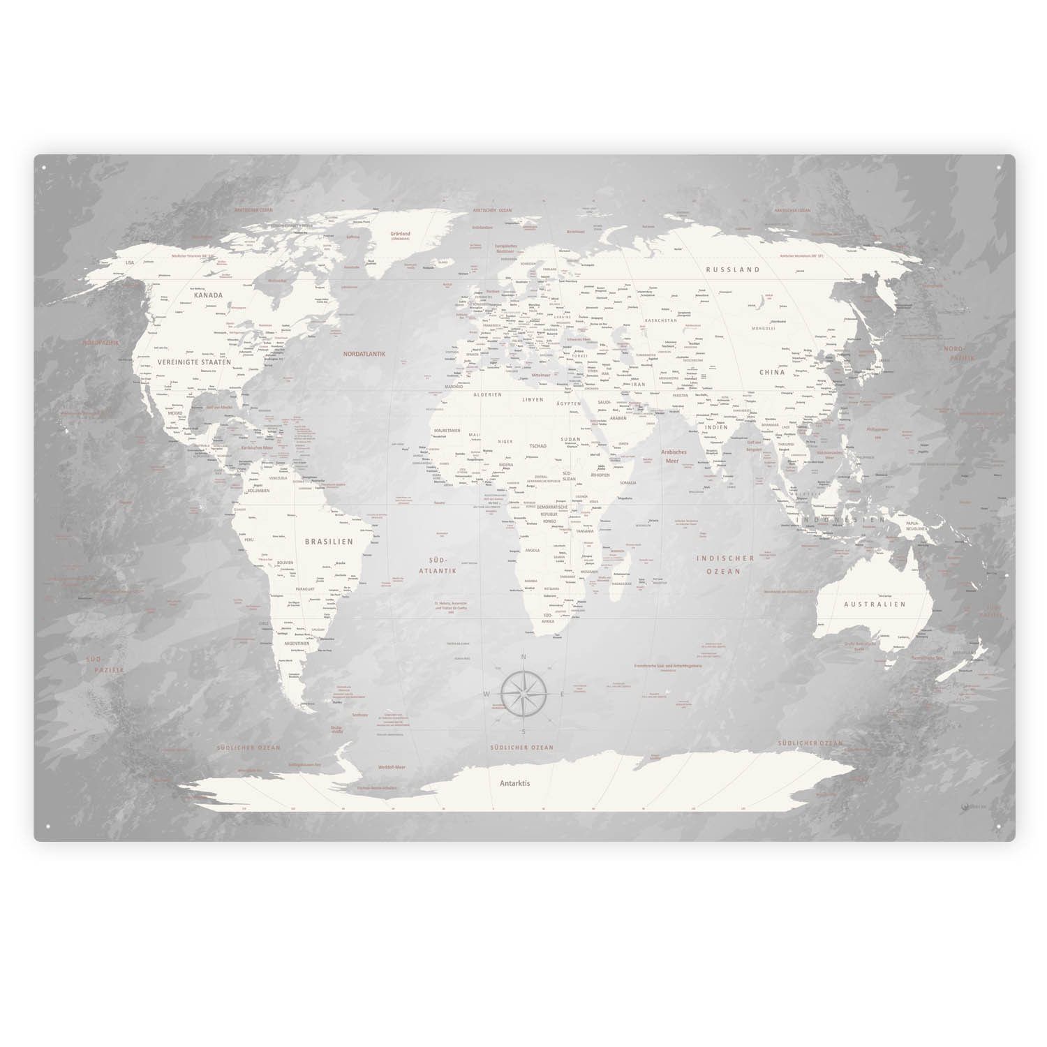 LANA KK Metallschild magnetische Weltkarte Blechschild XXL, deutsche Beschriftung