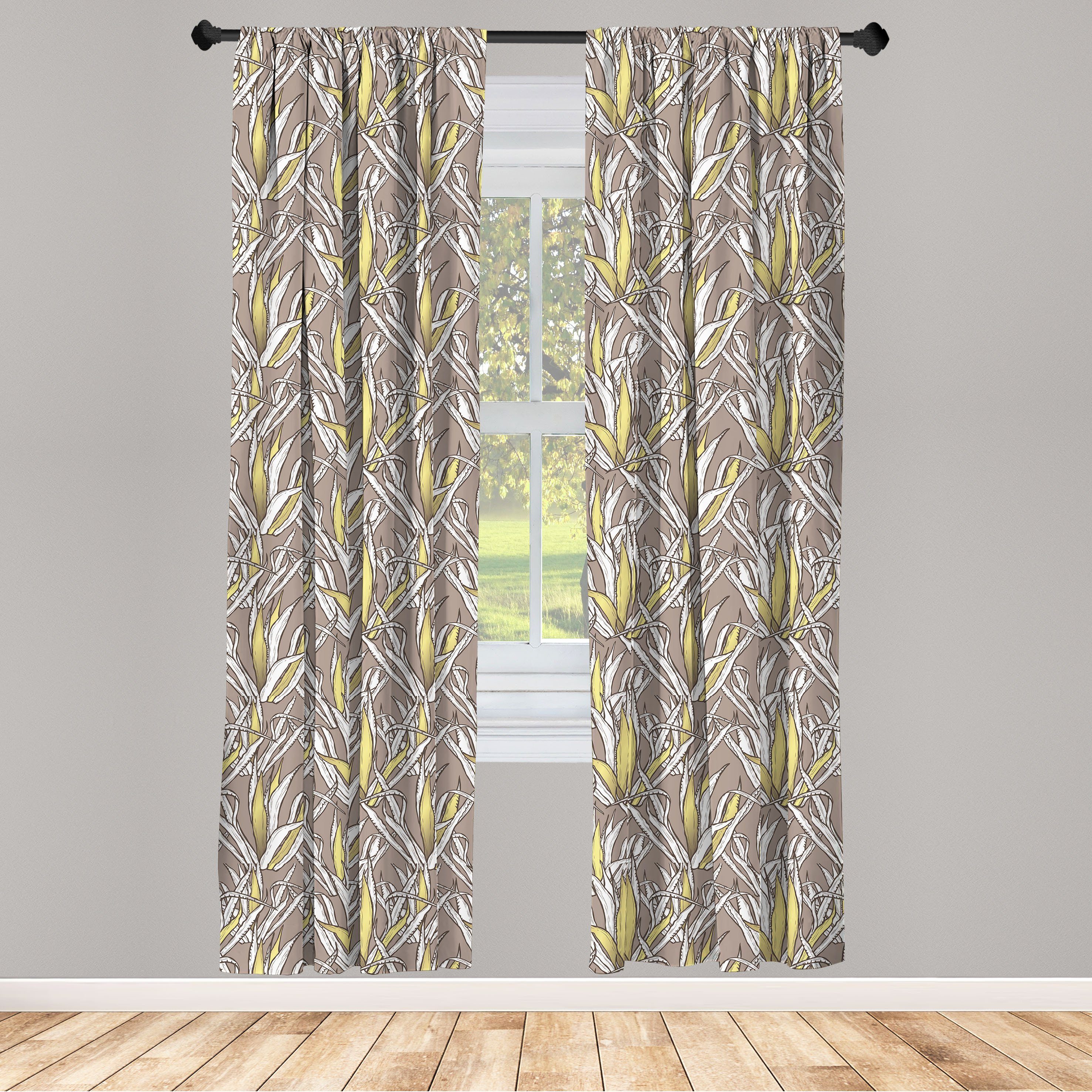 Gardine Vorhang Microfaser, für Abakuhaus, Zweige Wohnzimmer Dekor, oder Schlafzimmer Boho Blätter-Muster