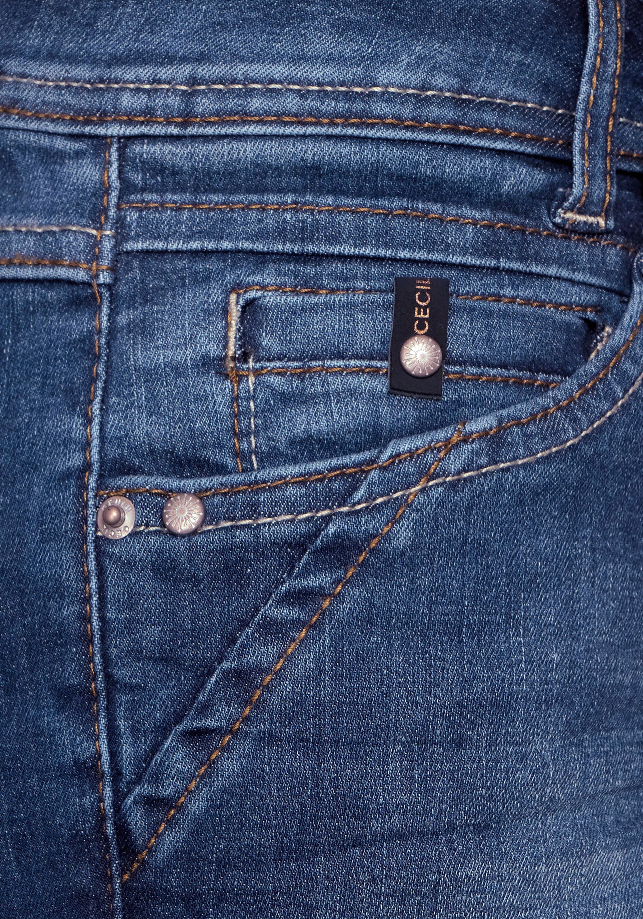 Damen Jeans Cecil Slim-fit-Jeans Style Toronto mit Doppelknöpfung vorn