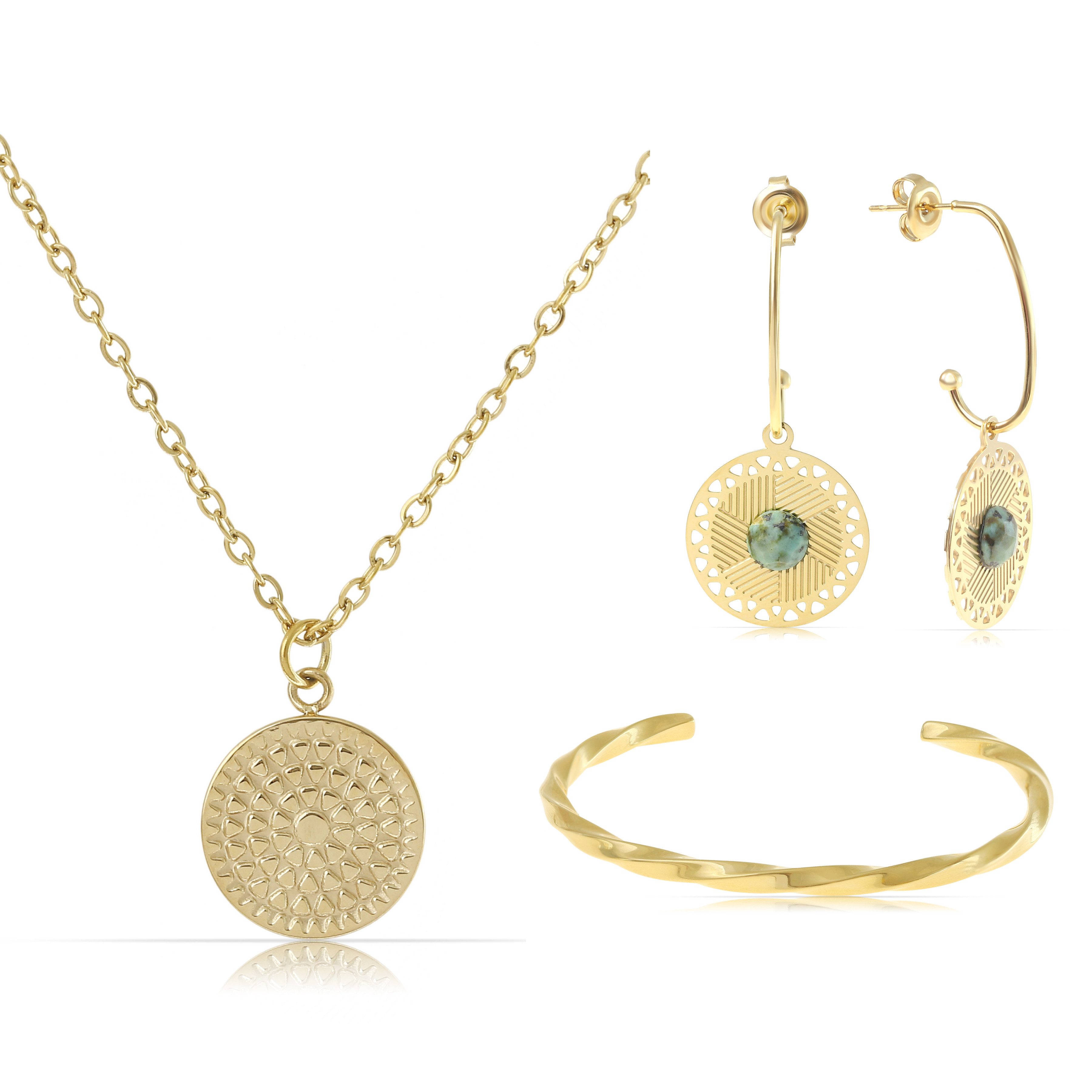 Made by Nami Ювелирные изделияset Mehrteilig Damen Gold aus Edelstahl Wasserfest, Halskette + Armreif + Серьги- Hypoallergen - Wasserfest