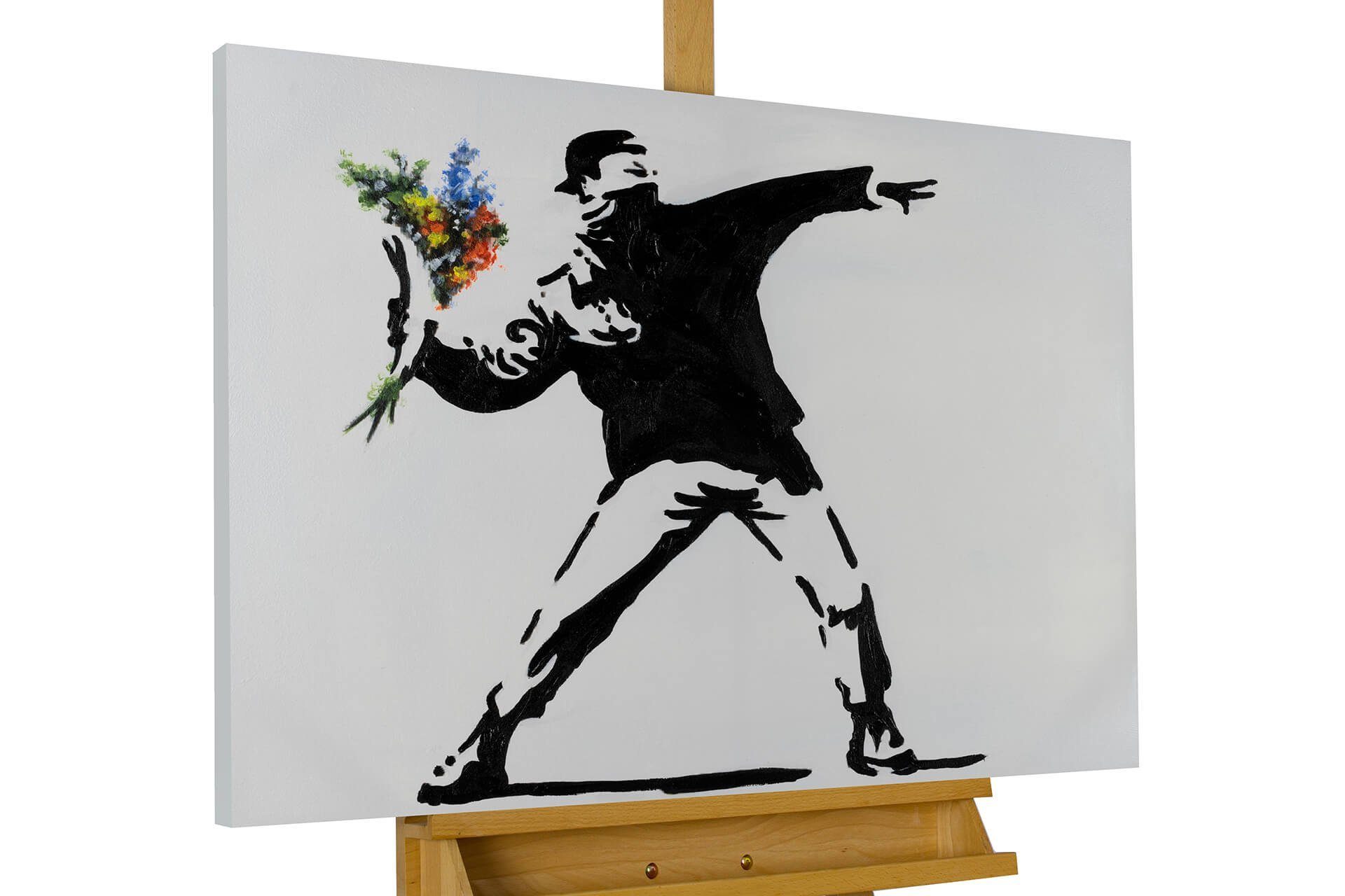 Attack KUNSTLOFT HANDGEMALT Wohnzimmer Flower Banksy's Leinwandbild Gemälde 100x75 100% Wandbild cm,