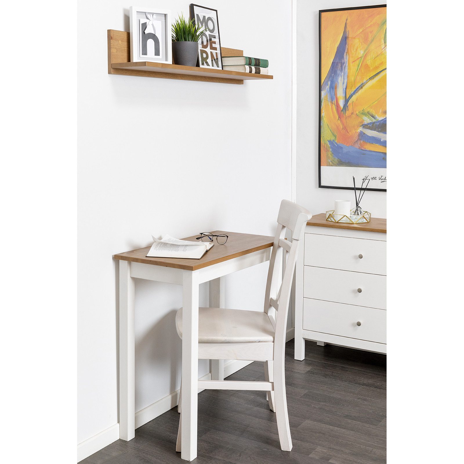 hagge home Schreibtisch hagge home Vesa, Bürotisch Tisch Küchentisch Kiefernholz Weiß-Braun 75 x 38 x 75 cm