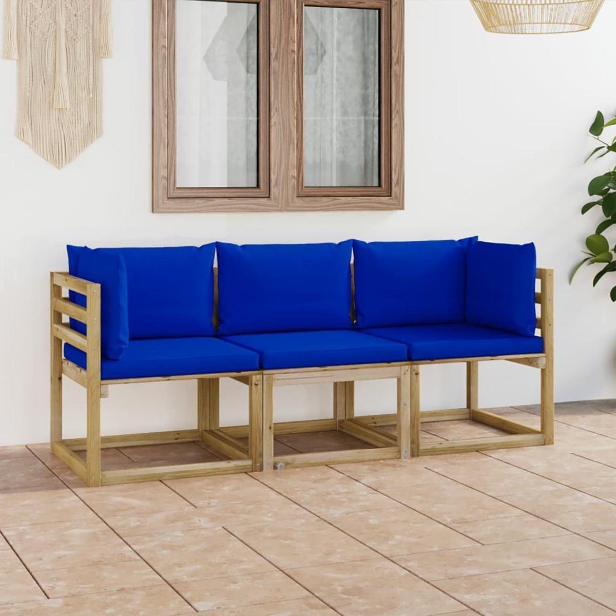 DOTMALL Big-Sofa 3-Sitzer-Gartensofa mit aus Polyester % 100 Polsterung blauen Kissen