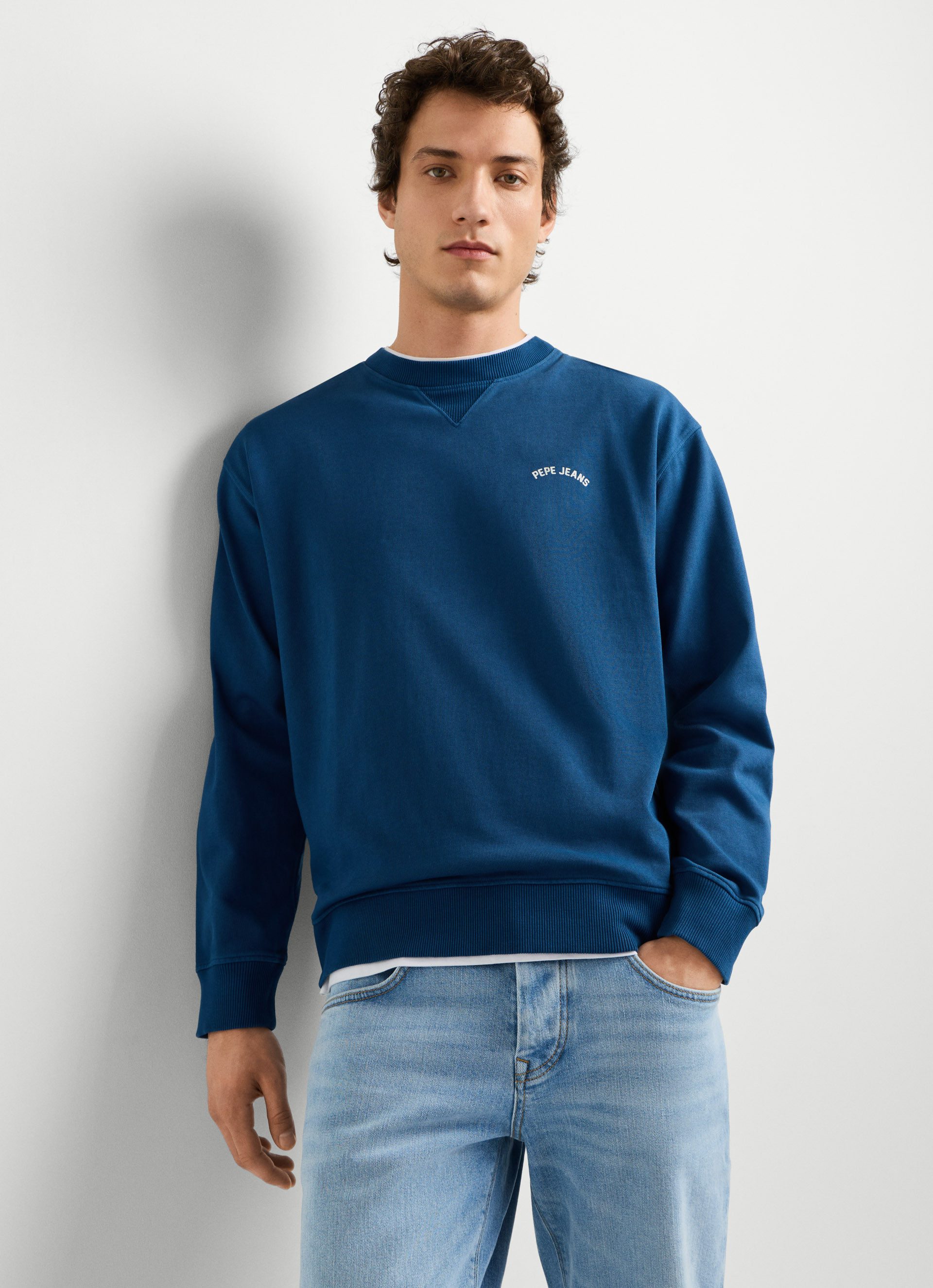 Pepe Jeans Sweatshirt JOHN CREW mit Rippeinsatz am Rundhals, Logoschriftzug