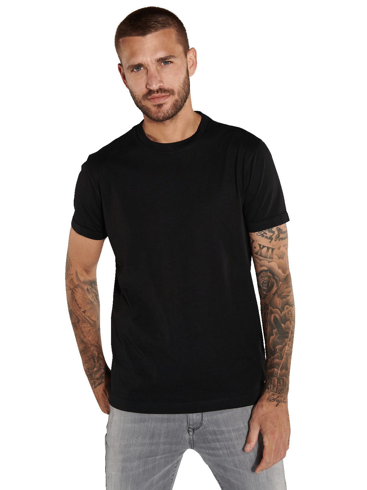 T-Shirt Herren T-Shirt uni, Schwarz