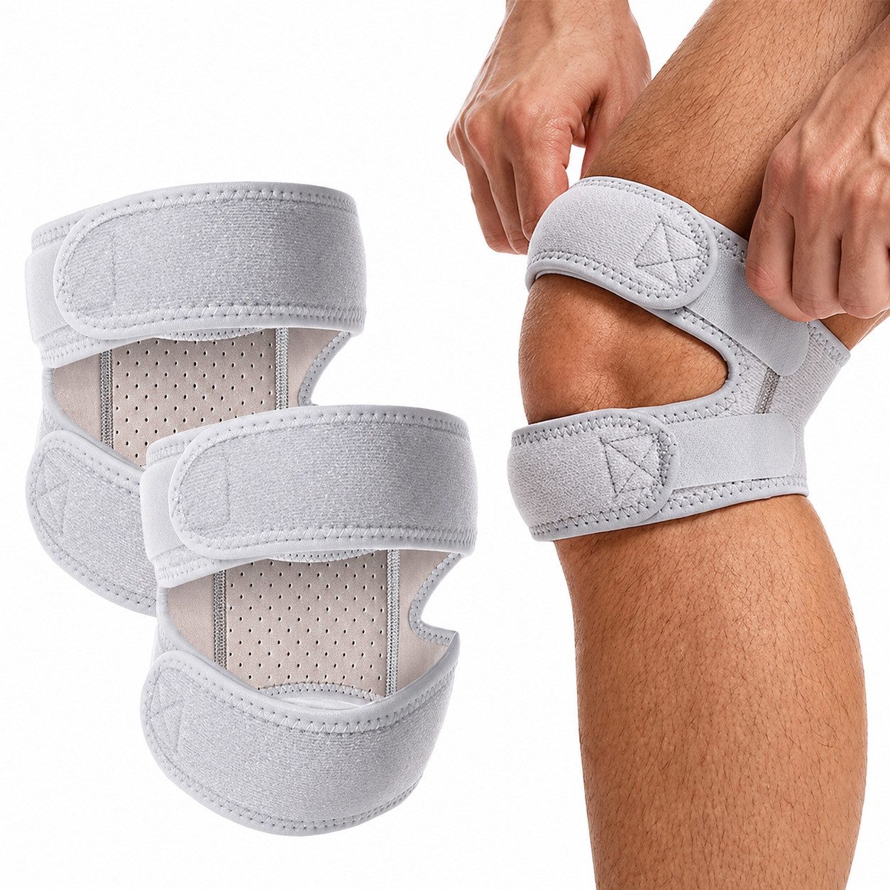 COOL-i ® Kniebandage 2er Set Patella Kniebandage, verstellbar, elastischer Doppel Stützgurt, rutschfest & atmungsaktiv für Sport & Alltag