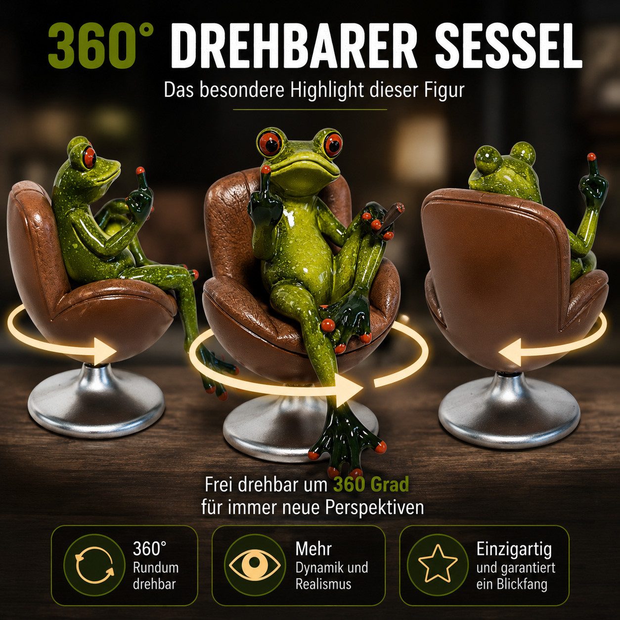 formano Sammelfigur Frosch Dekofigur Drehsessel mit Zigarre 14 cm handbemalt Froschhausen