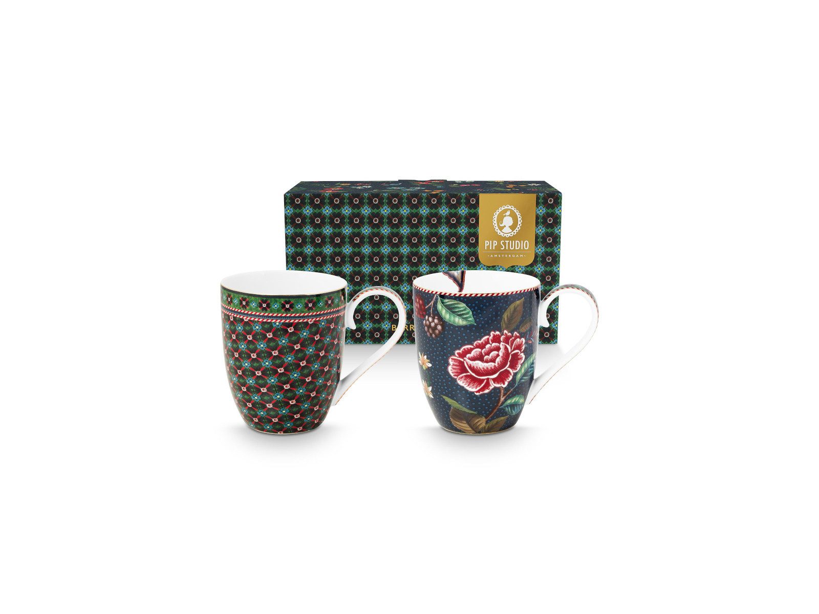 PiP Studio Becher Berry Blues Henkelbecher XL 450ml Set2, Porzellan