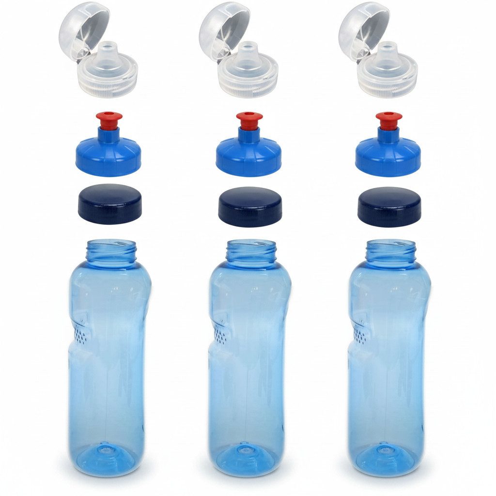 Greiner Trinkflasche, 3x 0,75L Kavodrink Wasserflasche + 3x FlipTop + 3x Push-Pull