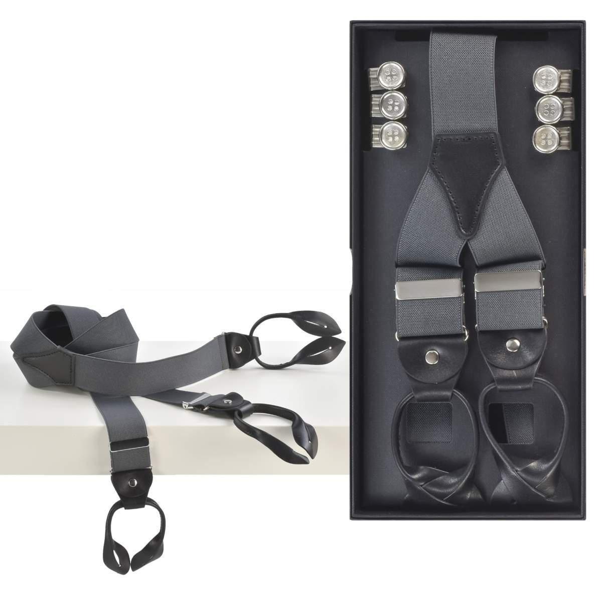 Hosenträger grau, schwarze Hosenclips, Lederparts Casuals Belts Bandbreite, mit Men’s 35mm Holländer, LLOYD