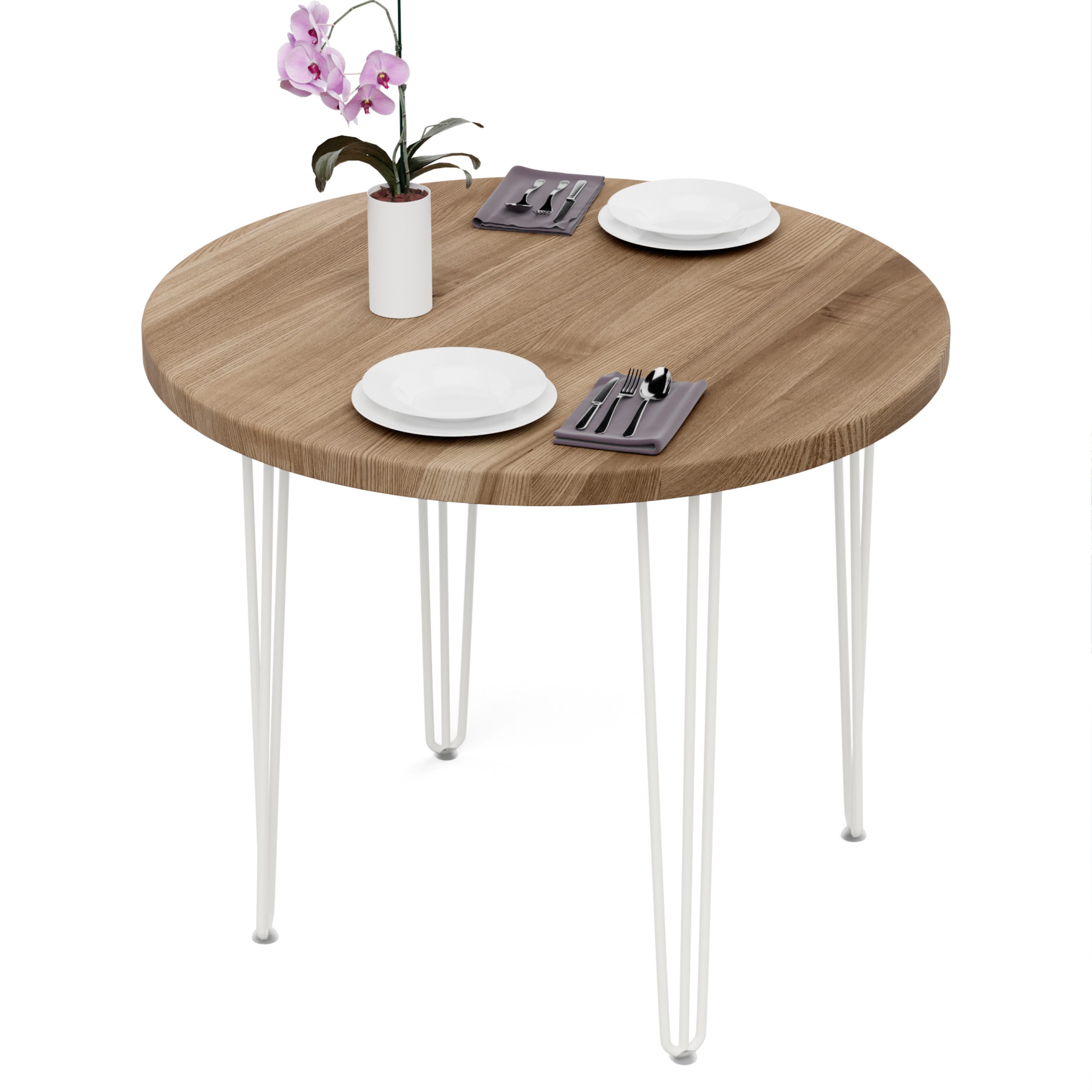 LAMO Manufaktur Esstisch Esstisch rund 90 cm Stärke: 40mm, Farbe: Nussbaum, Beine: Elfenbein (1 Tisch), Wohnzimmertisch Holz, Runder Tisch Holztisch für Küche, Esszimmer