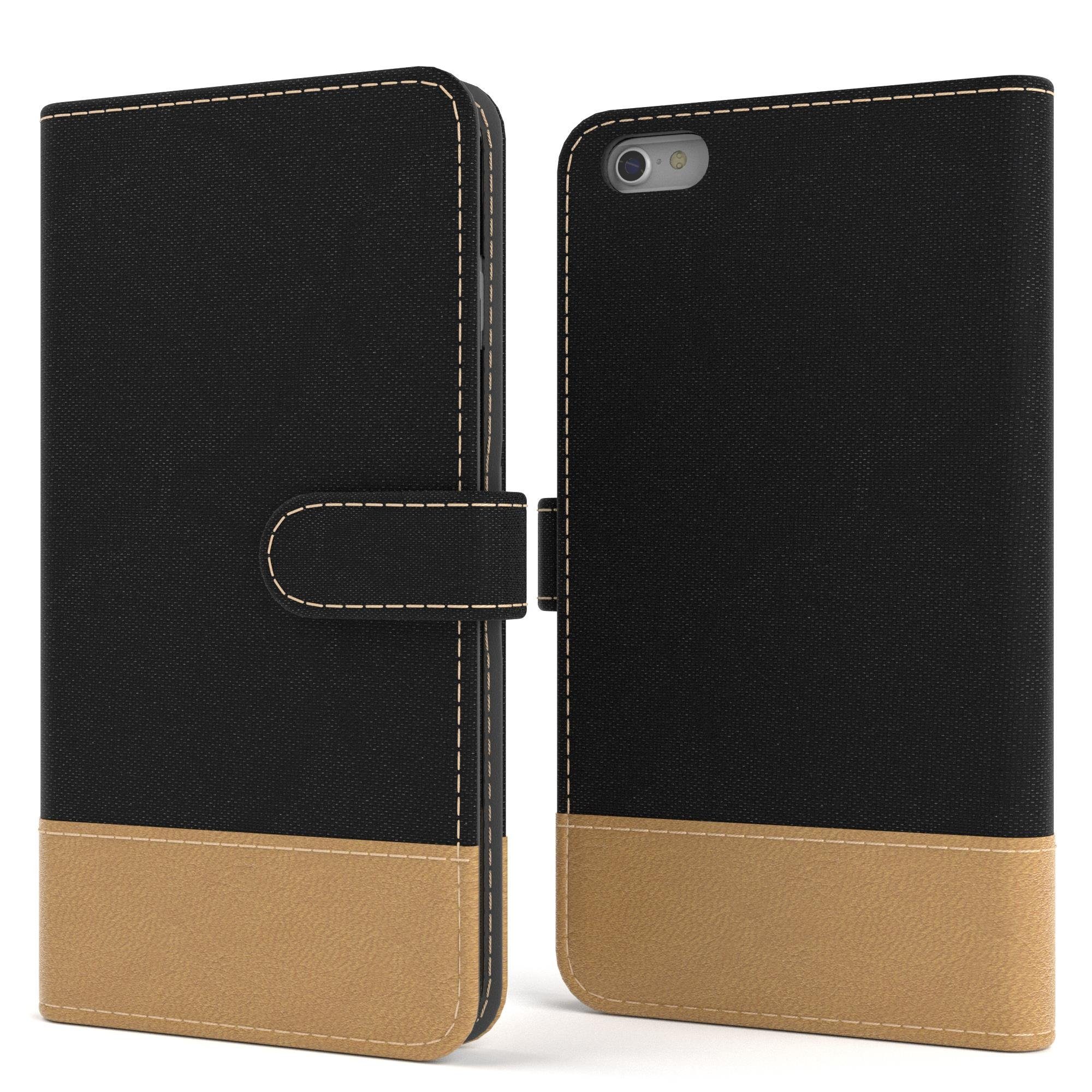 EAZY CASE Handyhülle Bookstyle Jeans für Apple iPhone 6 / iPhone 6s 4,7 Zoll, Handytasche Jeans mit Standfunktion und Visitenkartenfach Schwarz